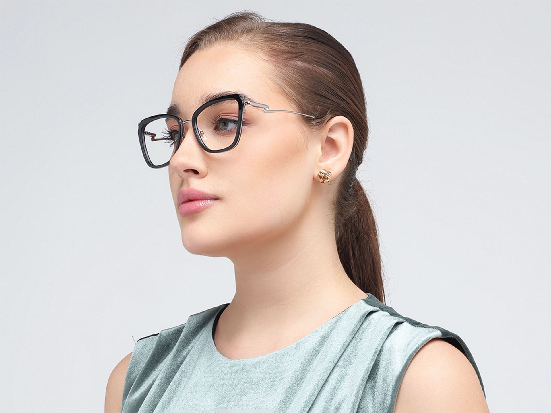 Black & Silver Cat-eye Glasses For Female-13
