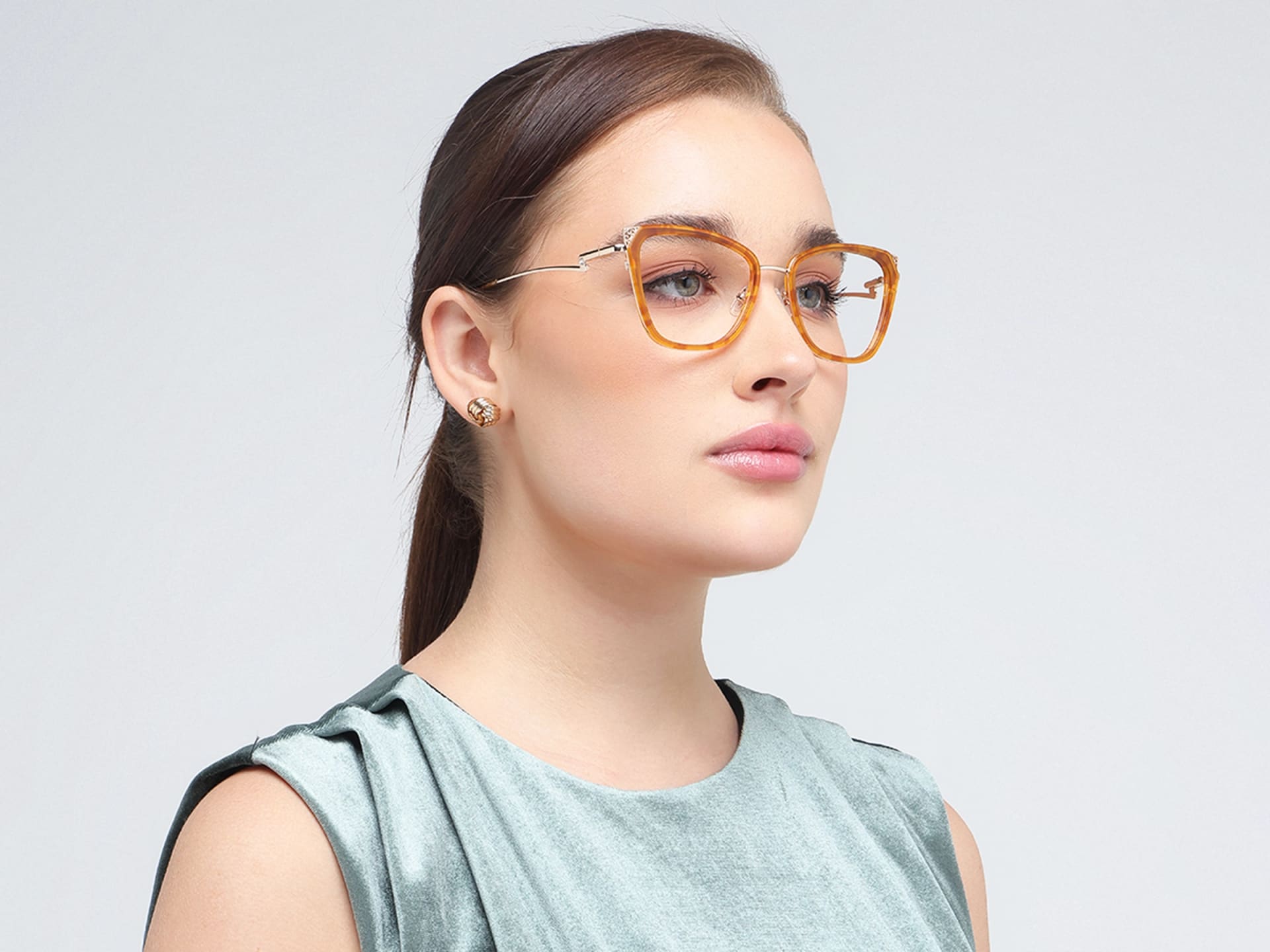 Honey Tortoise & Gold Cat-eye Glasses For Female-