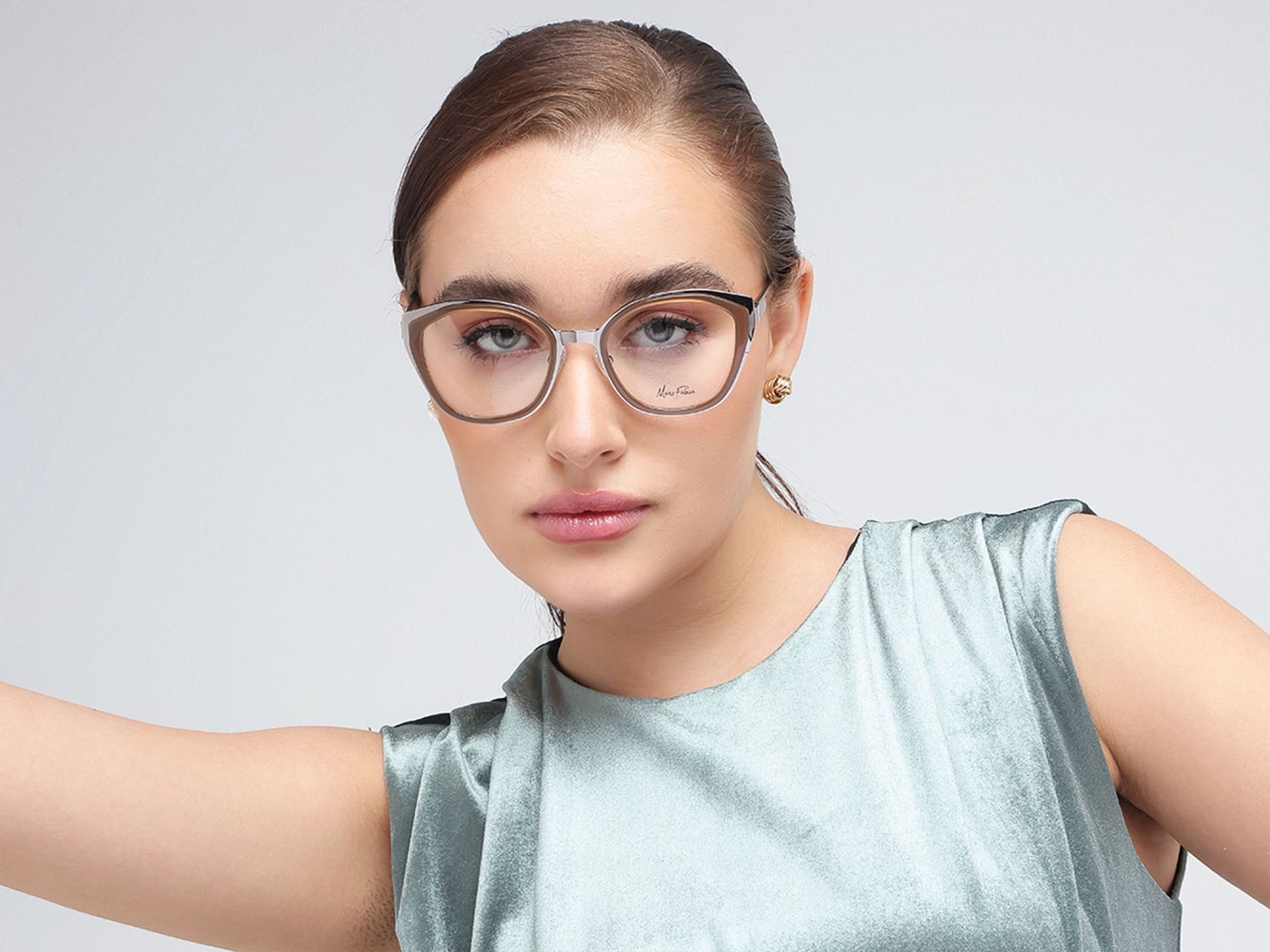 Silver & Beige Taupe Cat-eye Glasses-