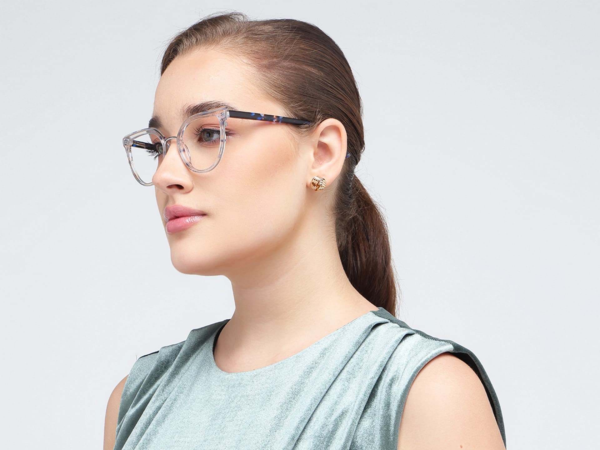 Silver & Clear Cat Eye Mixed Material Glasses 