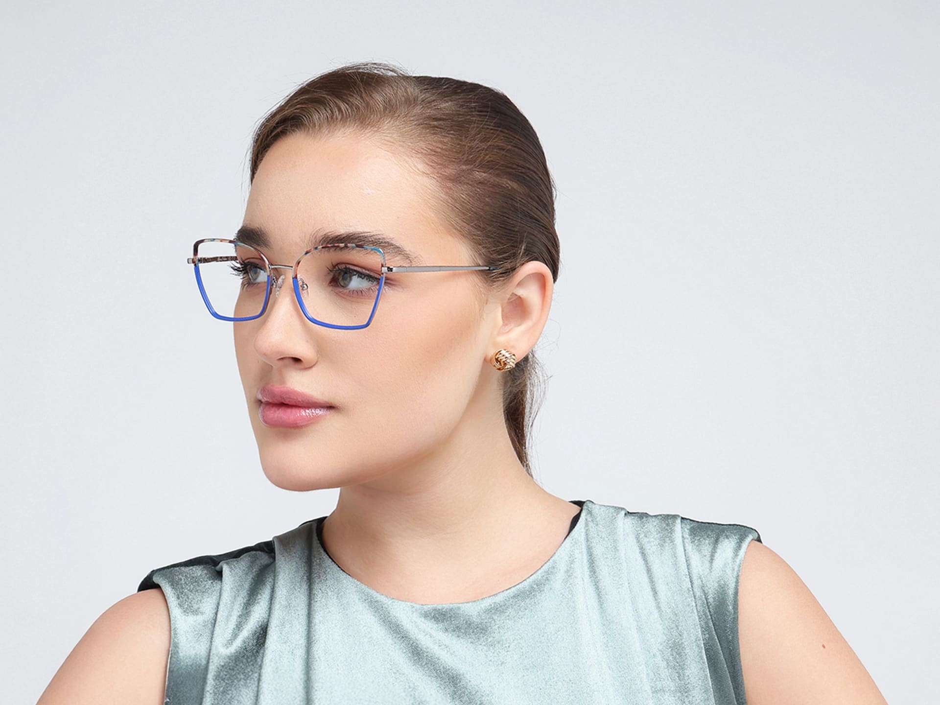 Blue & Marble Cat-Eye Rectangle Glasses-
