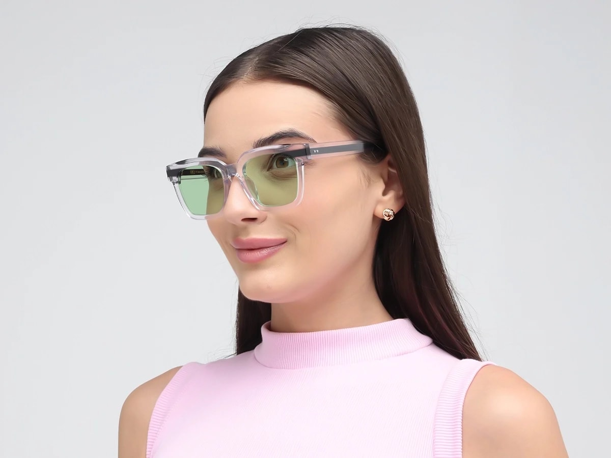 Green Solid Tinted Square Sunglasses-