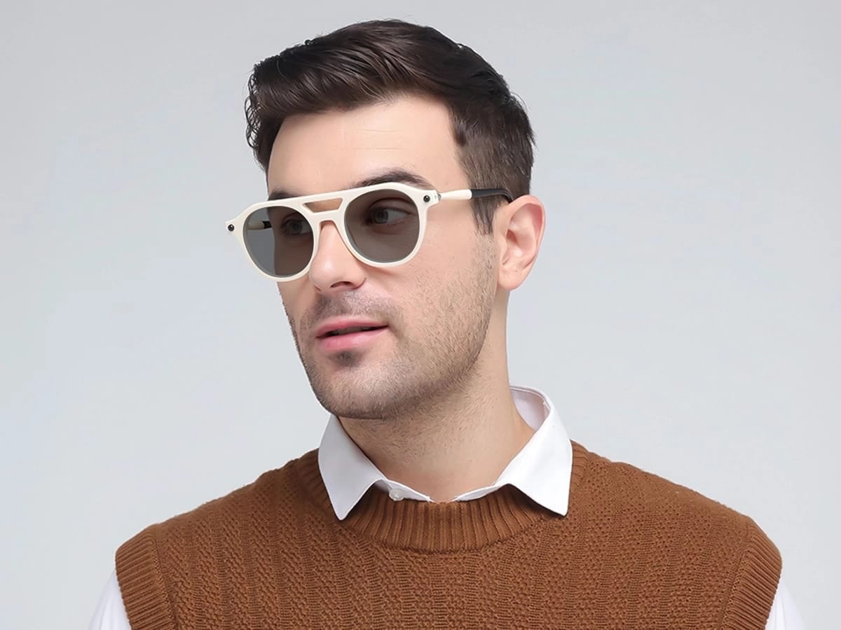 Creme White & Black Frame With Grey Solid Tint