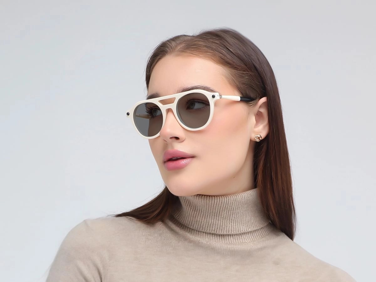 Creme White & Black Frame With Grey Solid Tint