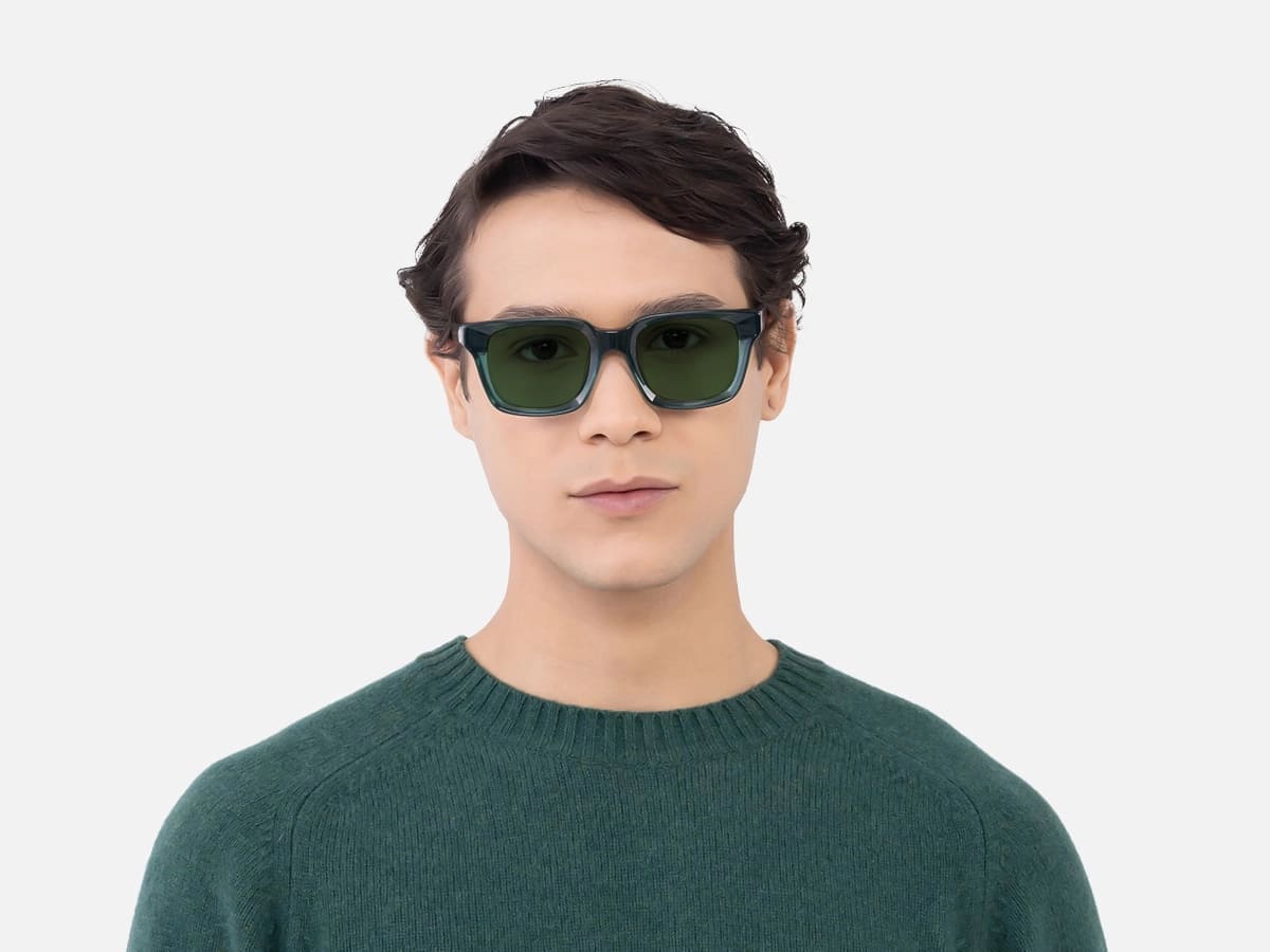 Crystal Viridian Green Square Full-Rim Sunglasses-