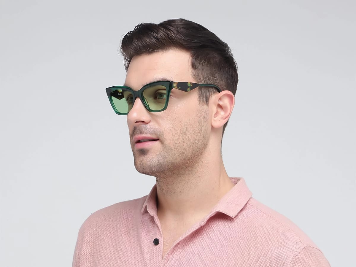 Tortoise Frame With Green Solid Tint Sunglasses