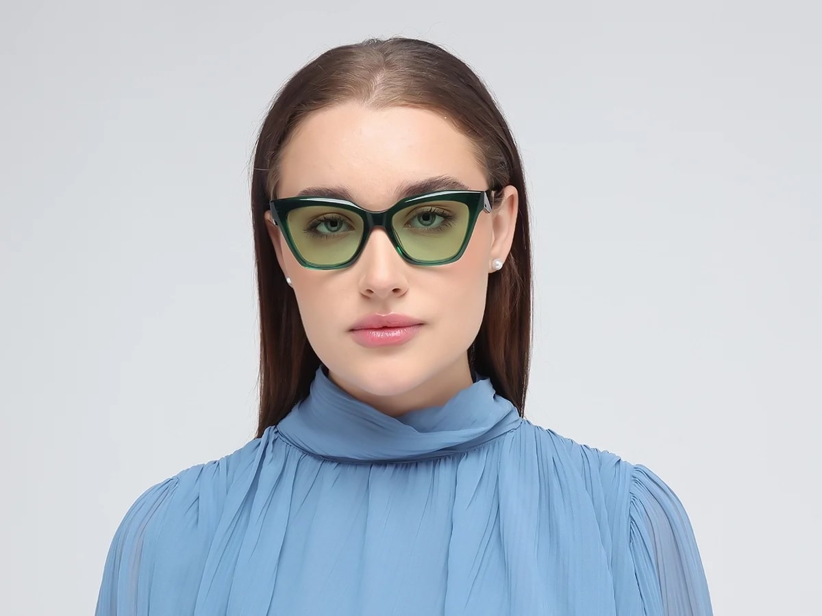 Tortoise Frame With Green Solid Tint Sunglasses