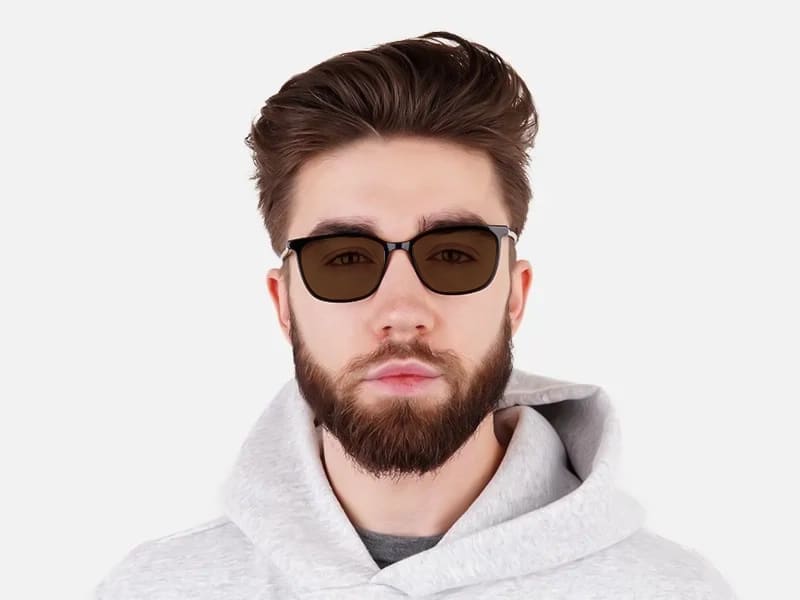 black square rectangular dark brown tinted sunglasses-