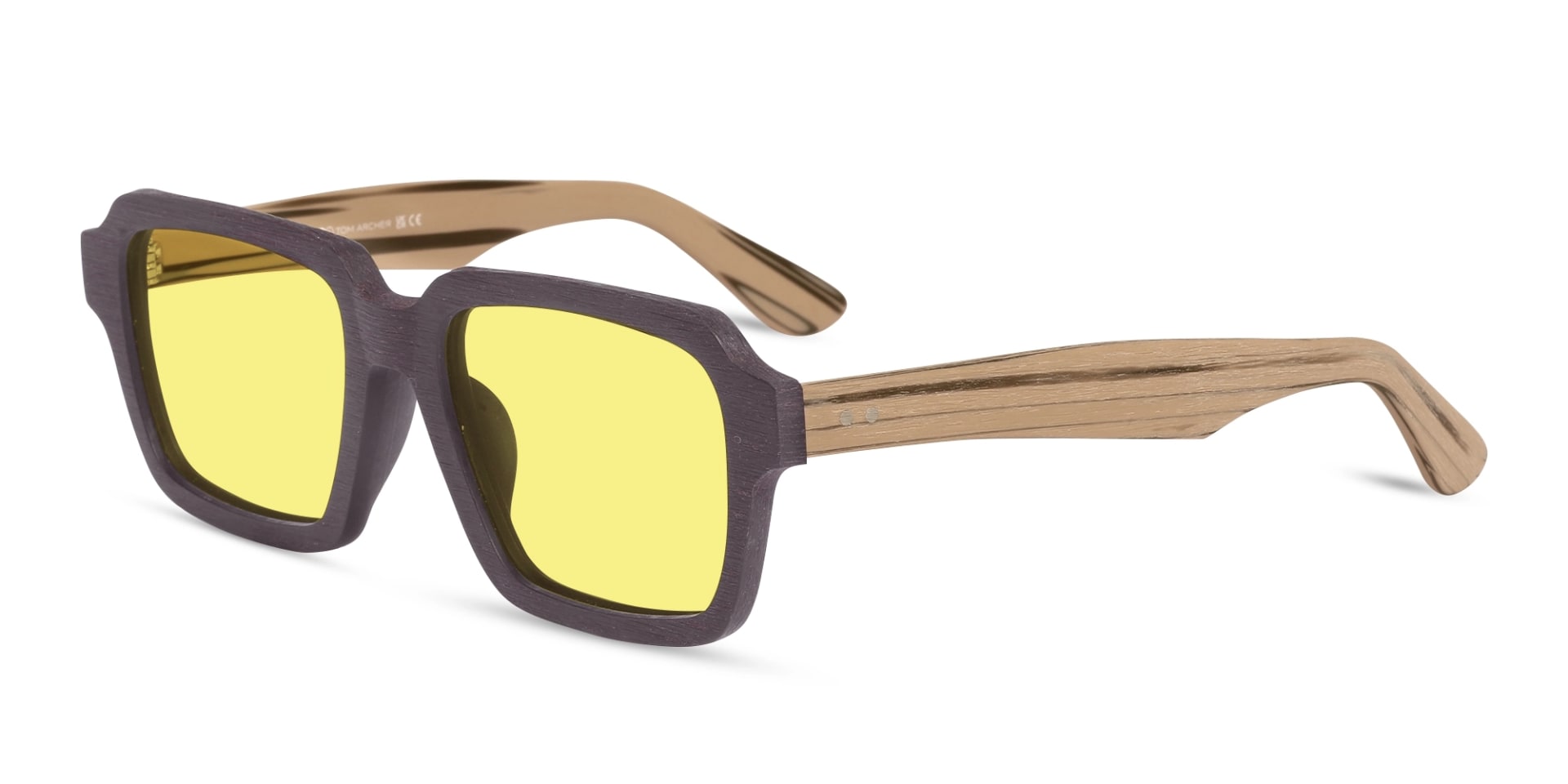 Square Yellow Tint Wooden Sunglasses