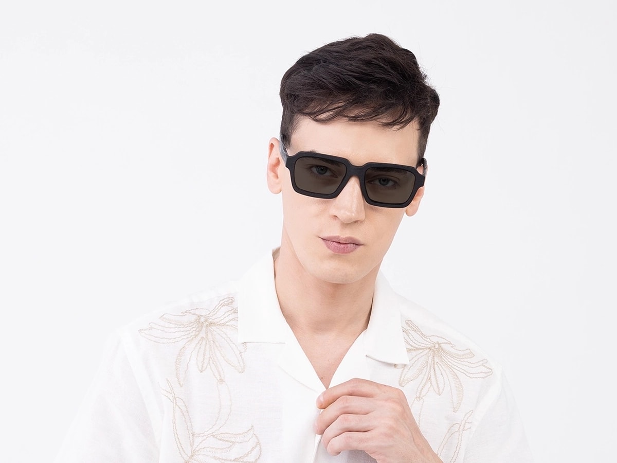 Square Wooden Charcoal Black Sunglasses