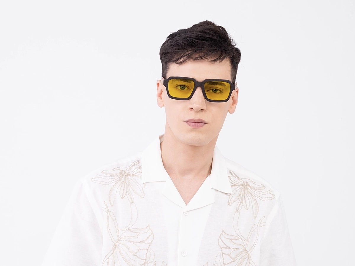Square Yellow Tint Wooden Sunglasses