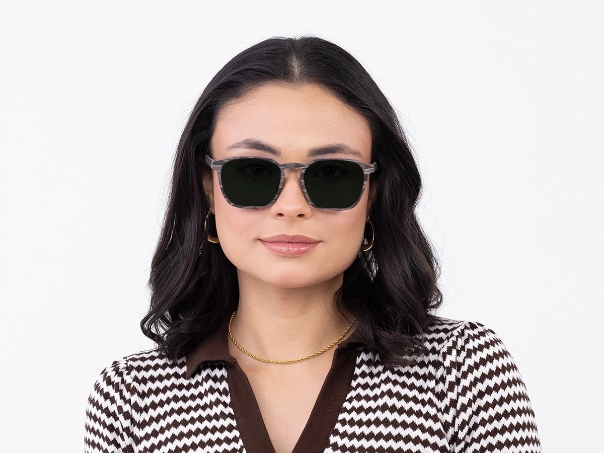 Wooden Square Green Tint Sunglasses