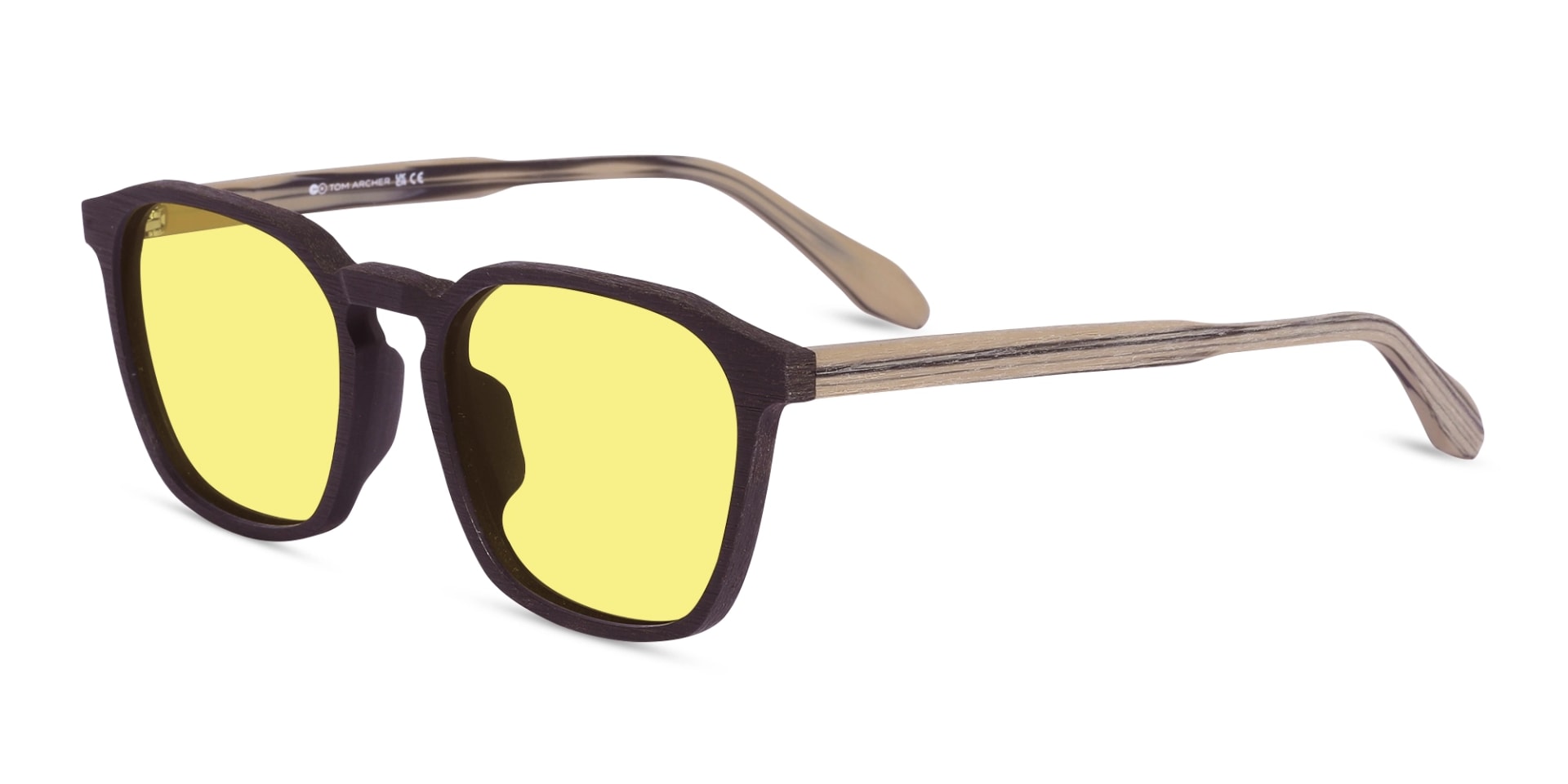 Square Wood Yellow Tint Sunglasses 