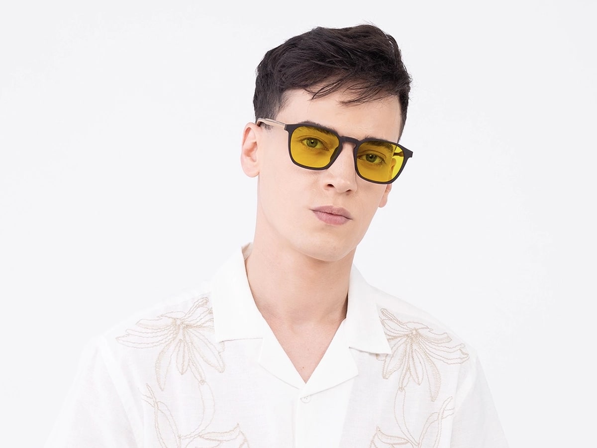 Square Wood Yellow Tint Sunglasses 