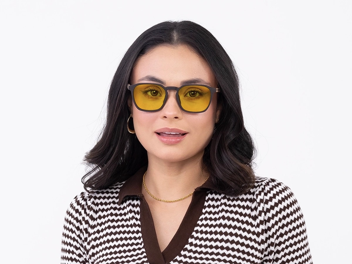 Square Wood Yellow Tint Sunglasses 
