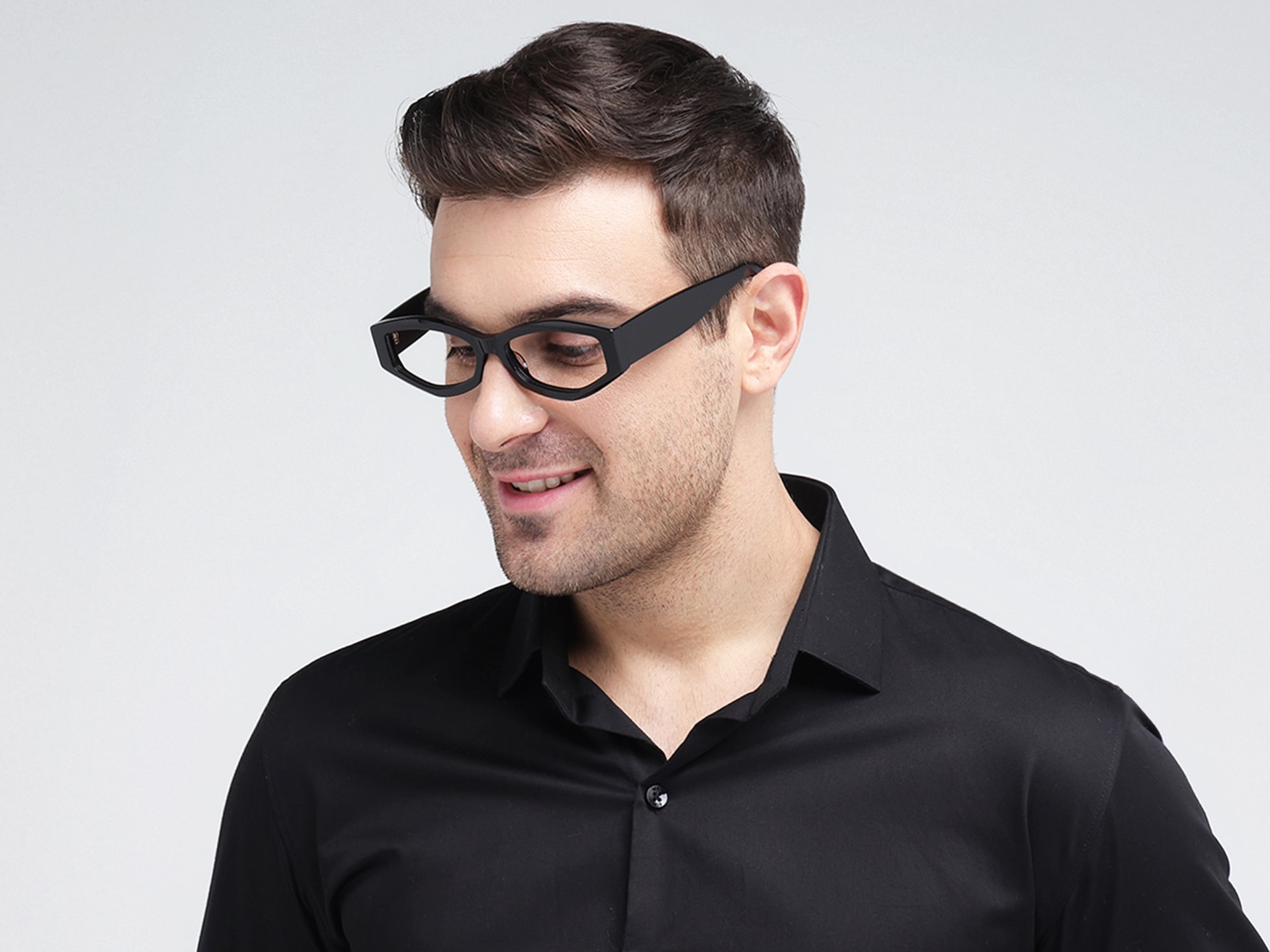 Black Oversized Geometric Full-Rim Glasses
