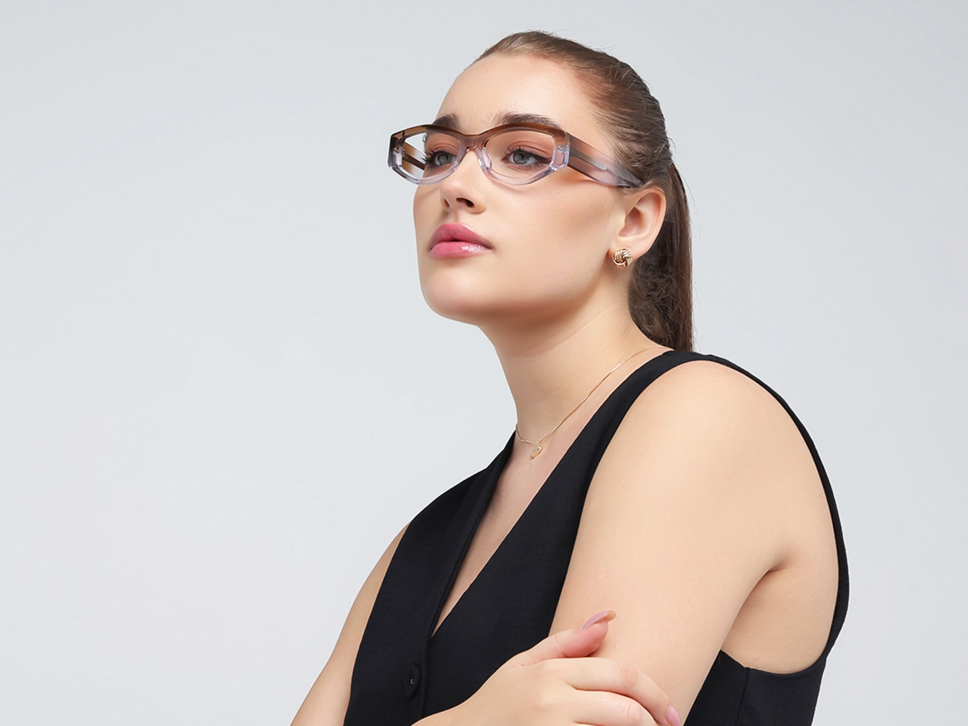 Crystal Brown Ombre Geometric Glasses