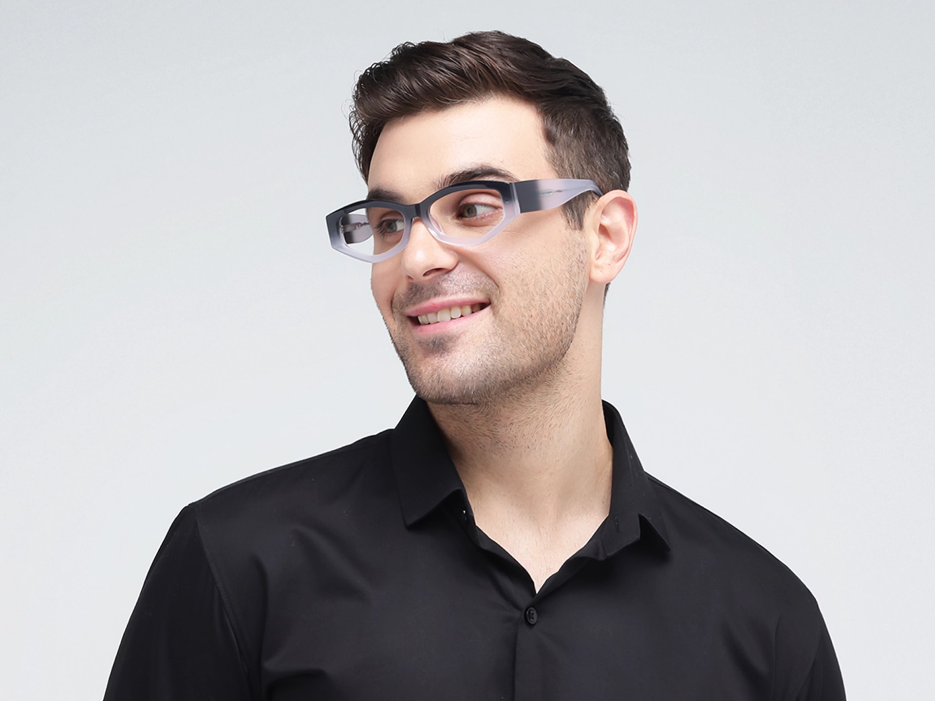 Smoke Grey Ombre Geometric Glasses