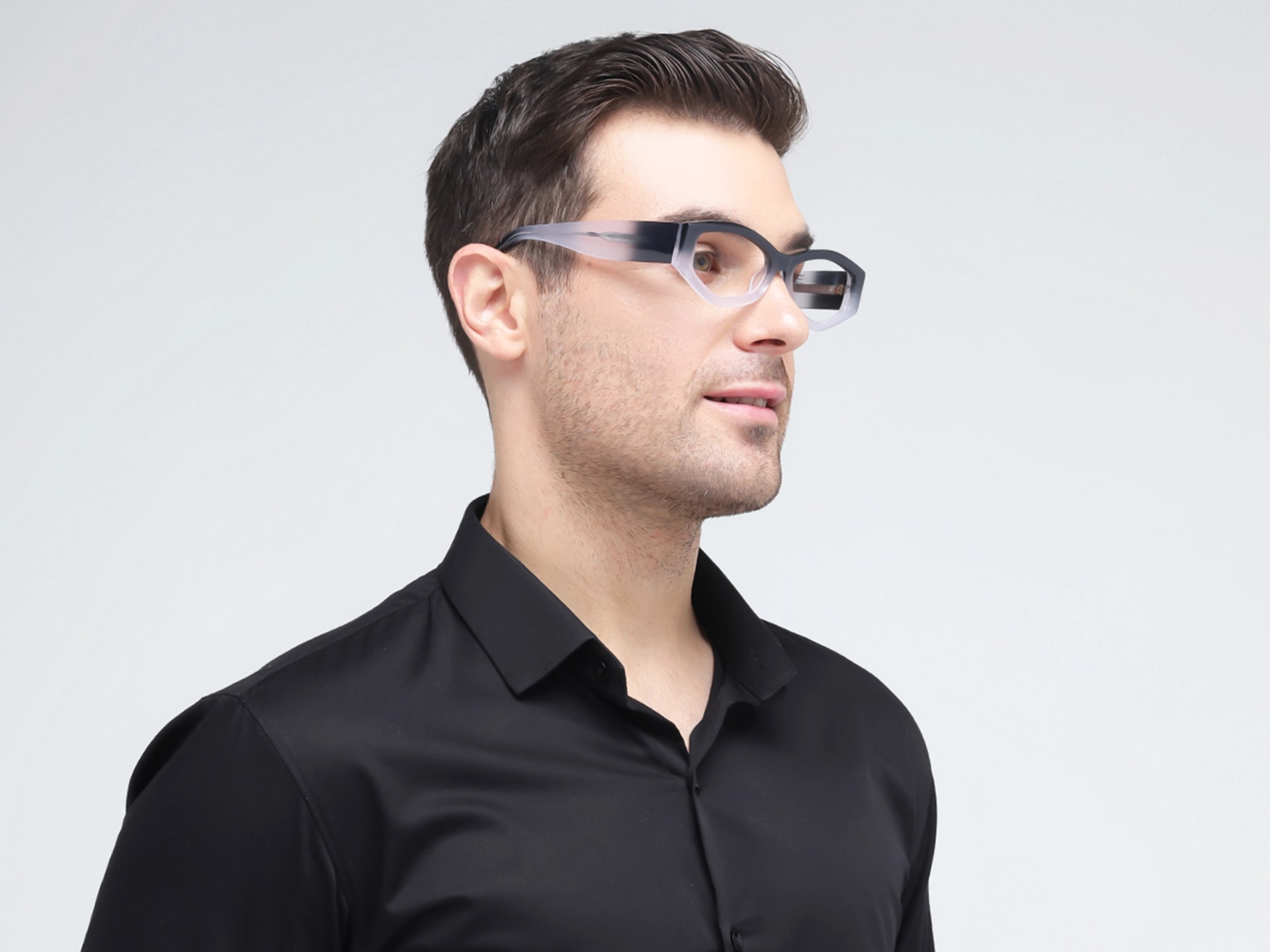 Smoke Grey Ombre Geometric Glasses