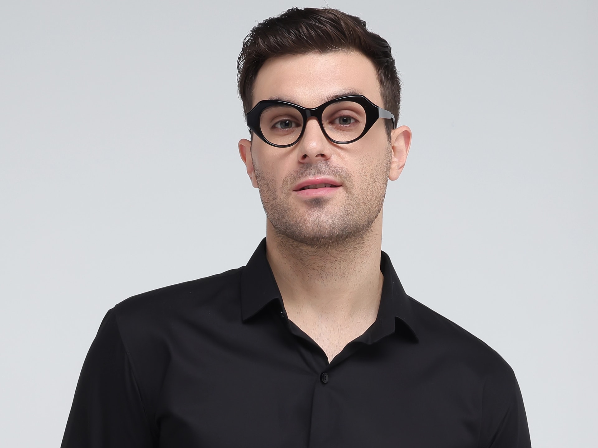 Black Cateye Geometric Full-Rim Glasses