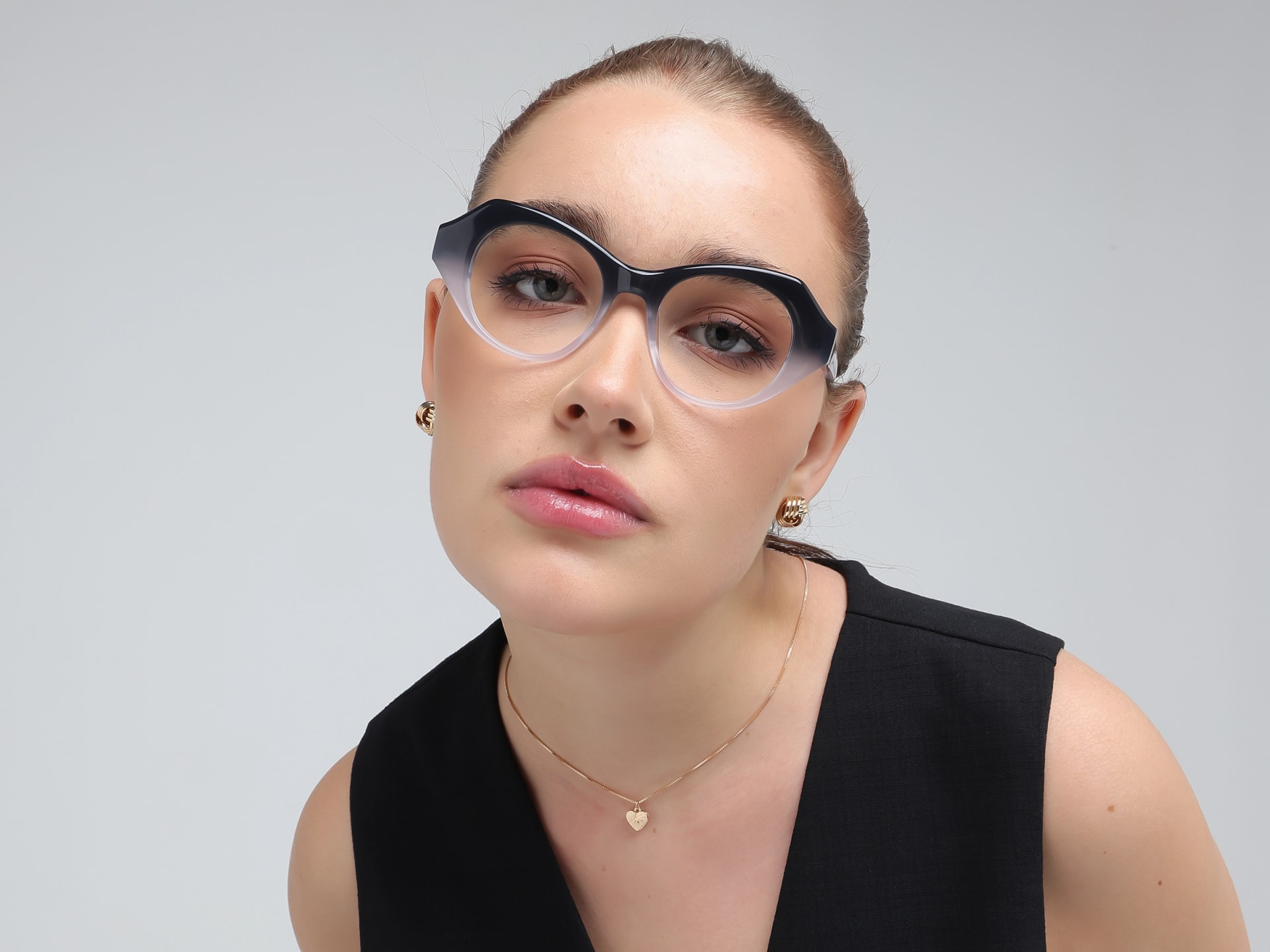 Crystal Brown Ombre Cateye Geometric Glasses