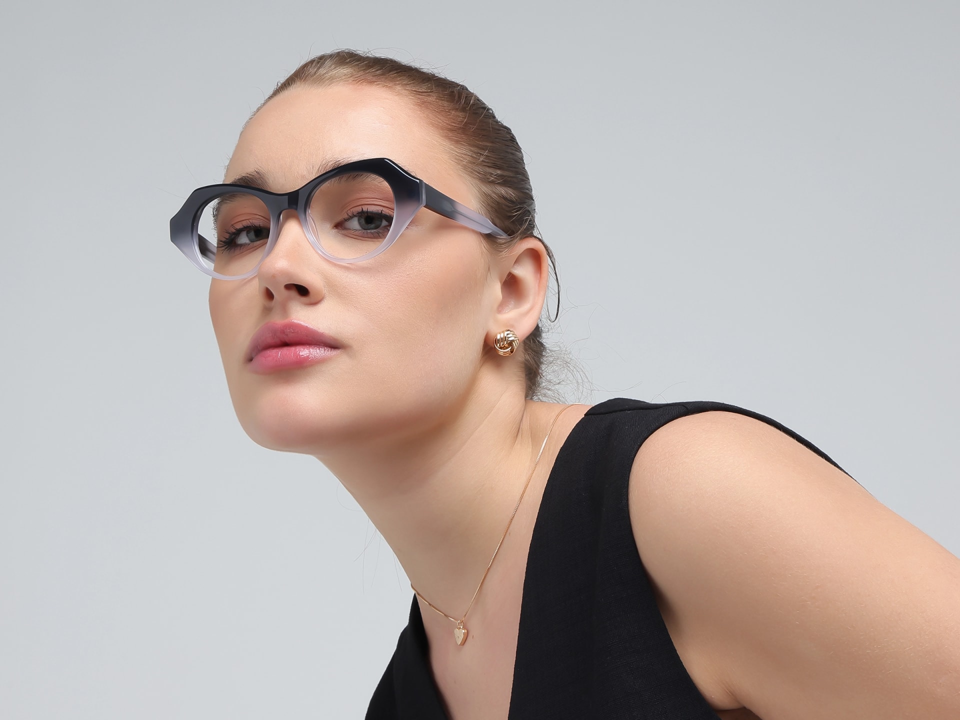 Crystal Brown Ombre Cateye Geometric Glasses