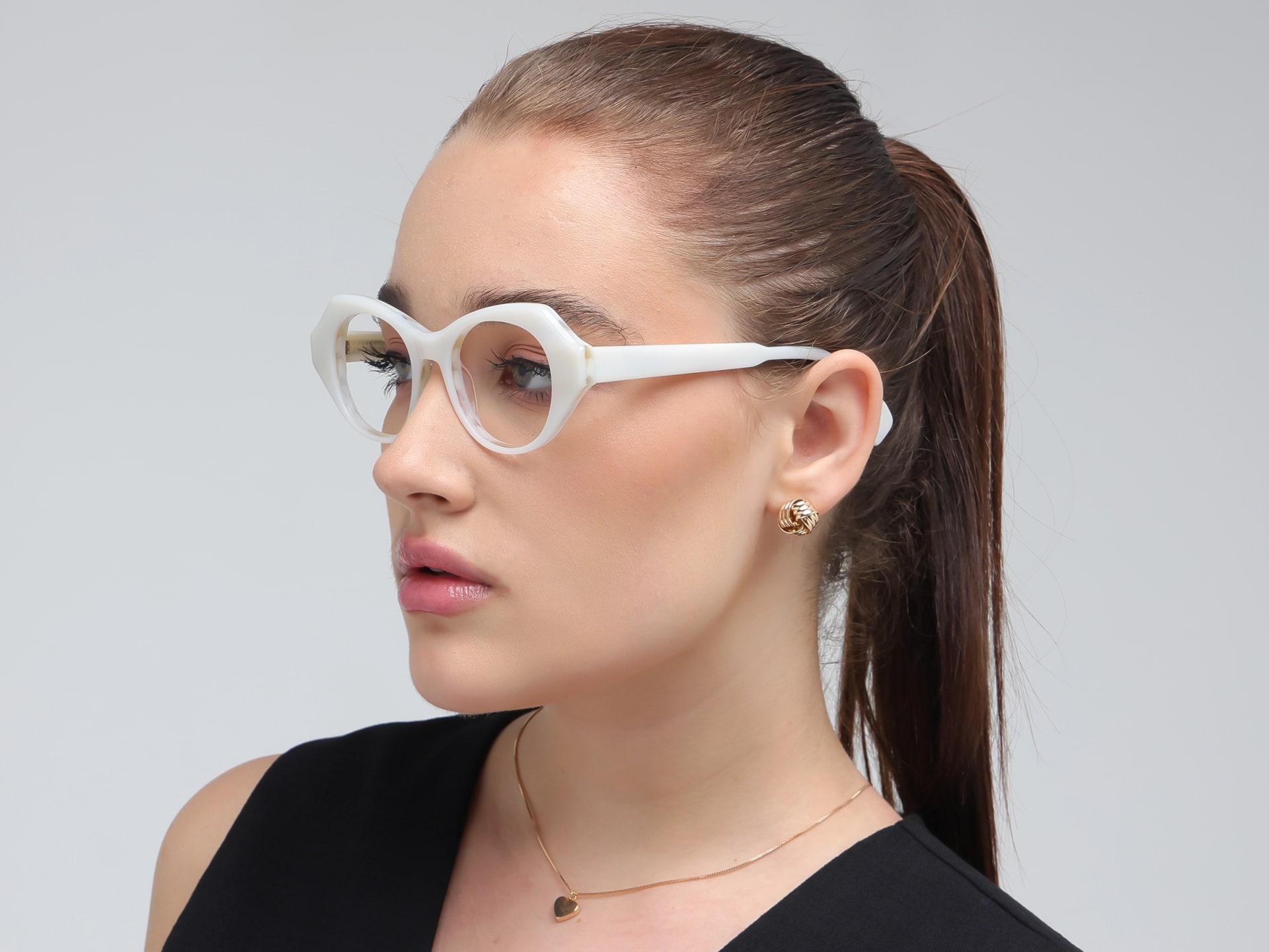 Creme White Cat-eye Geometric Glasses