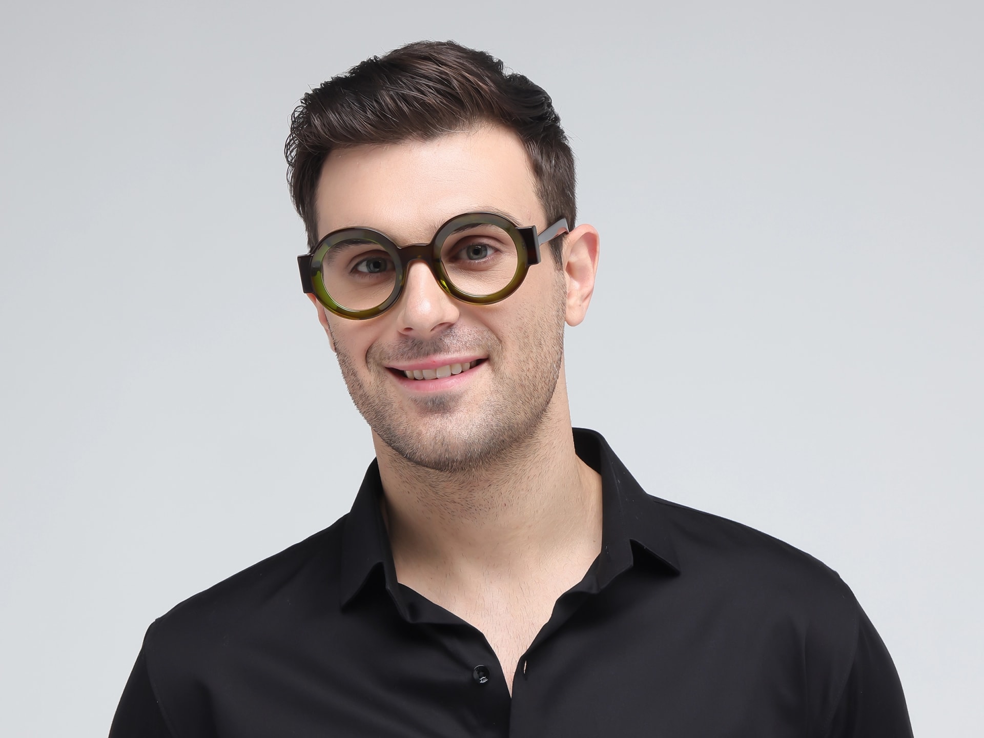 Crystal Olive Green Thick Round Glasses