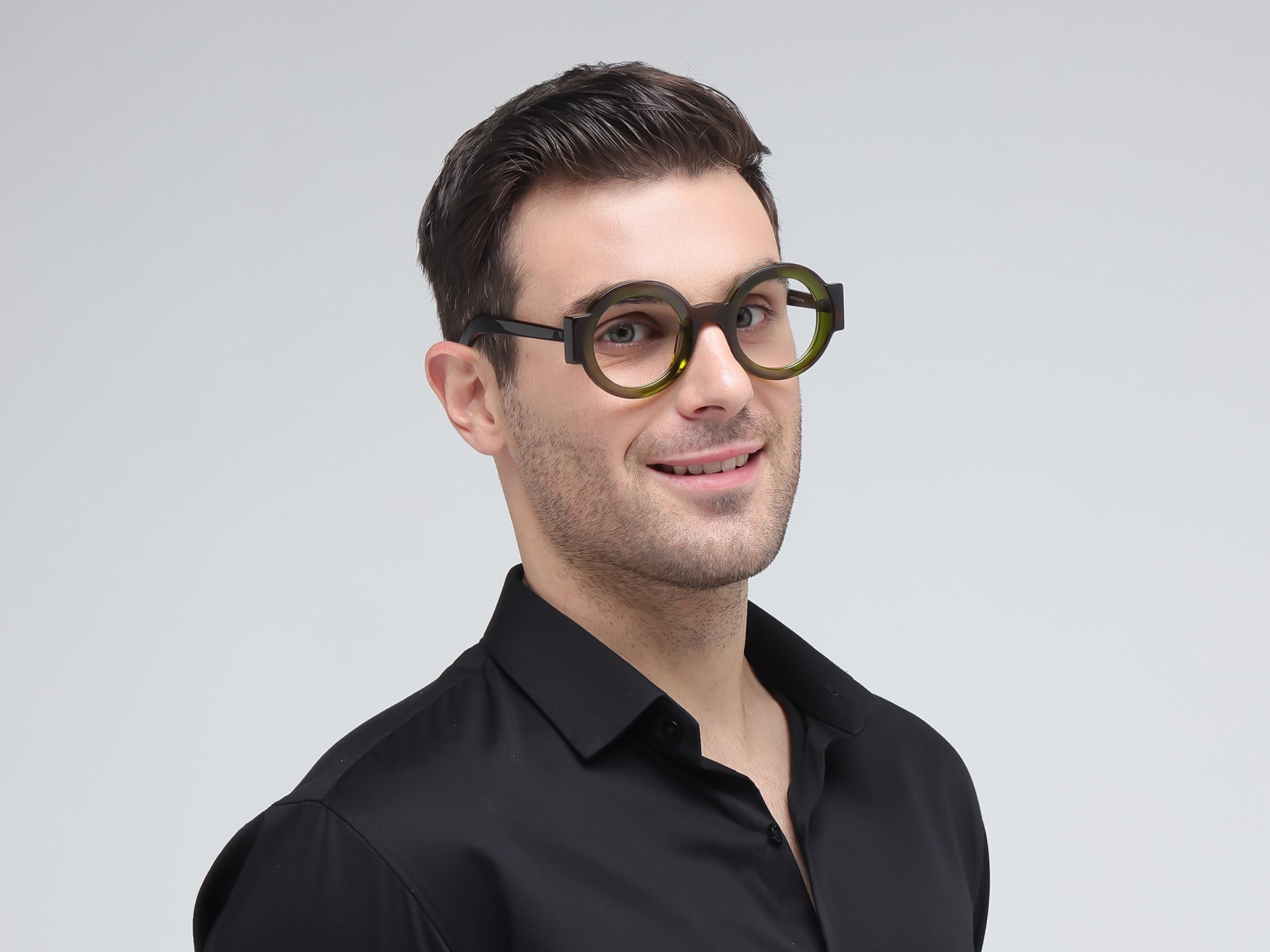 Crystal Olive Green Thick Round Glasses