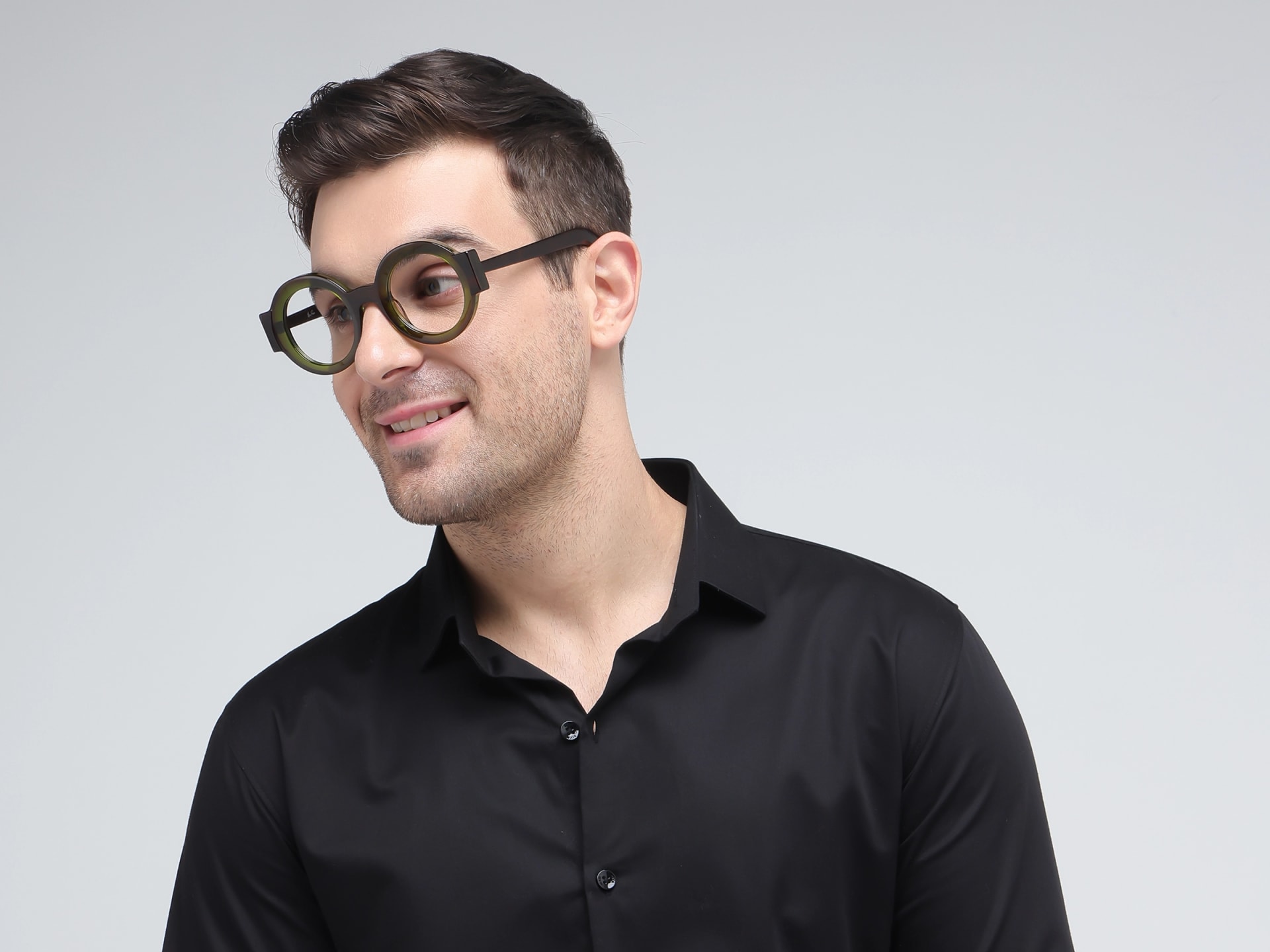 Crystal Olive Green Thick Round Glasses