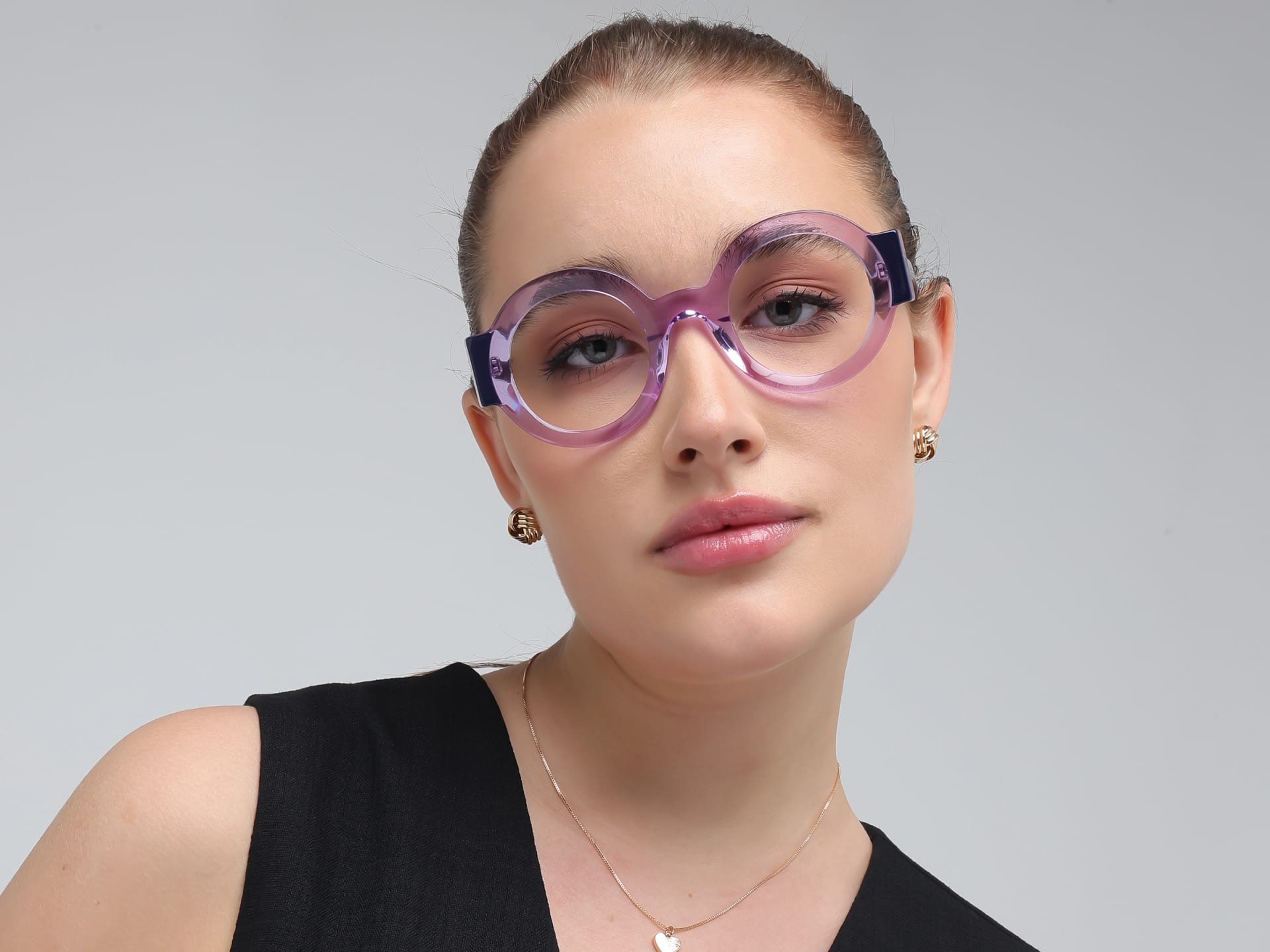 Crystal Purple Thick Round Glasses
