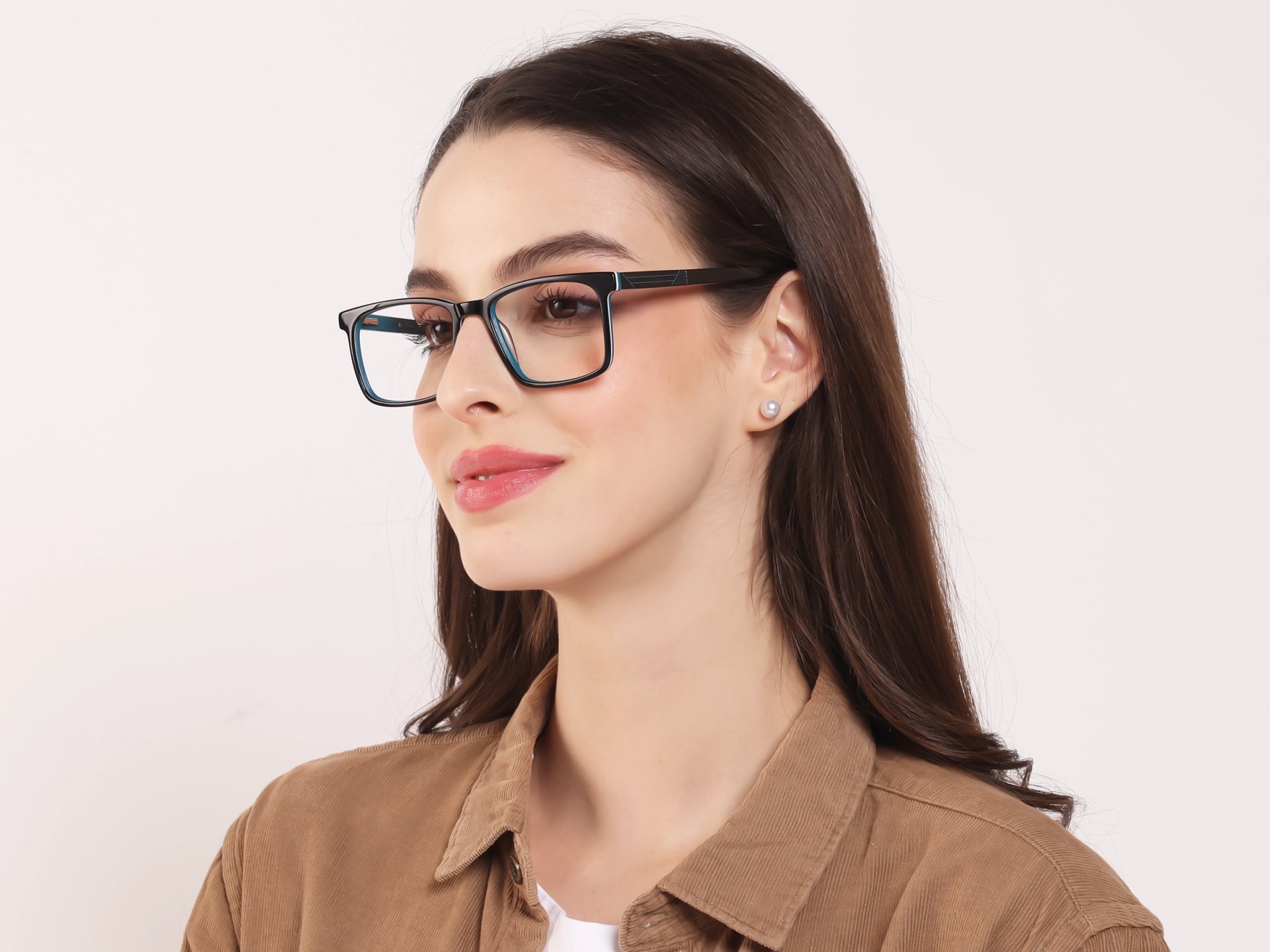 designer Black and teal rectangular glasses frames
