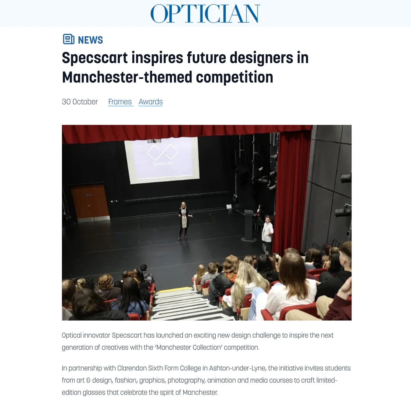 Specscart inspires future designers in Manchester-themed competition