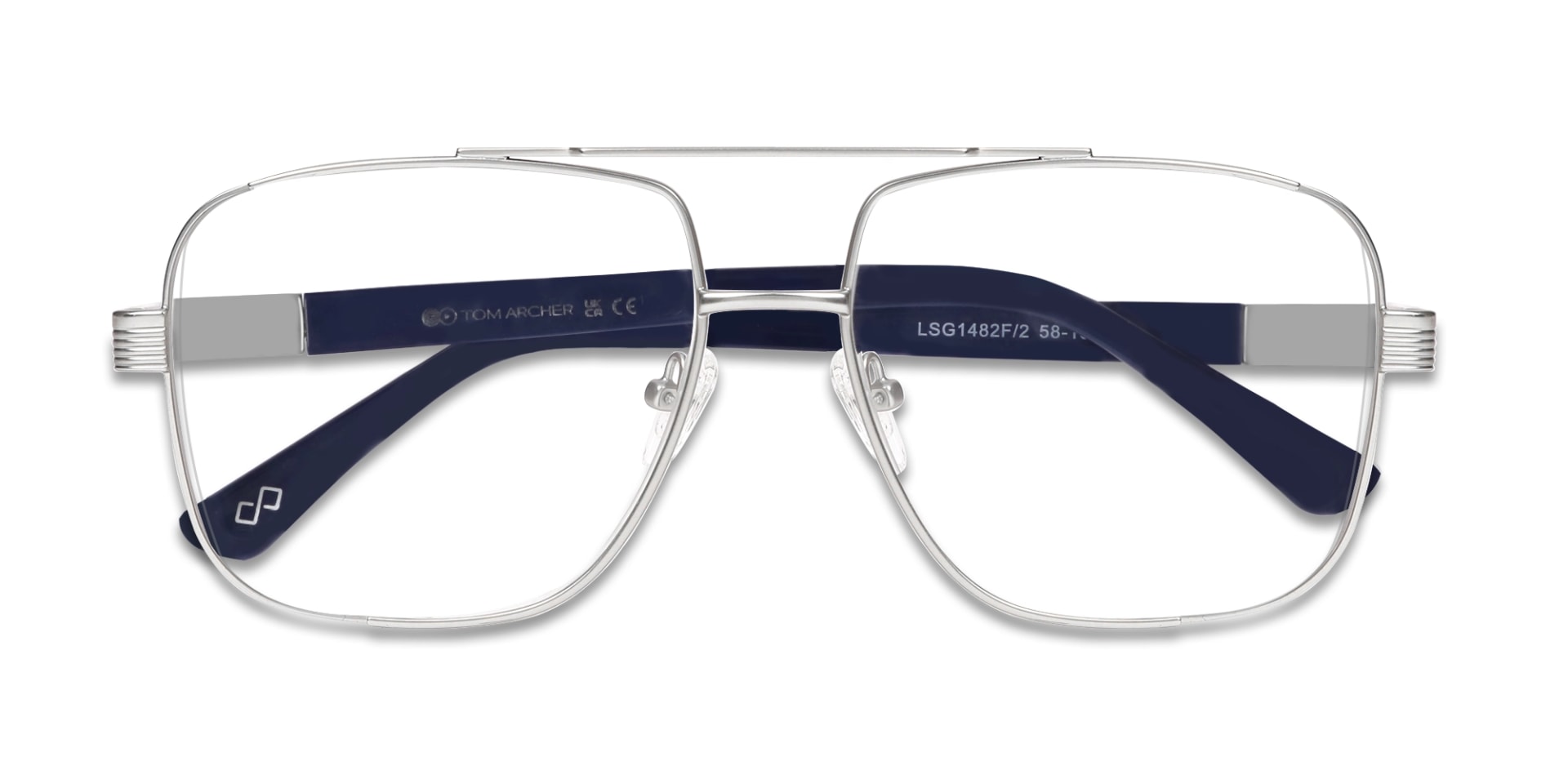 Matte Silver Pilot Square Full-Rim Glasses-