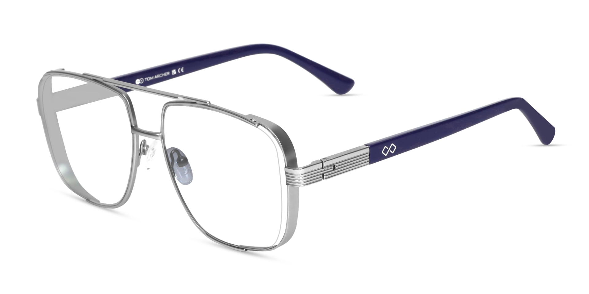Matte Silver Pilot Square Full-Rim Glasses-