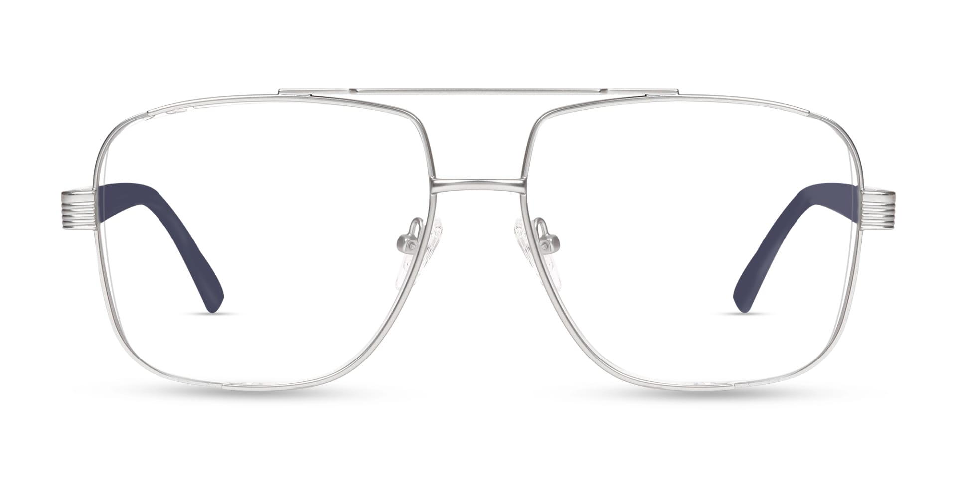 Matte Silver Pilot Square Full-Rim Glasses-