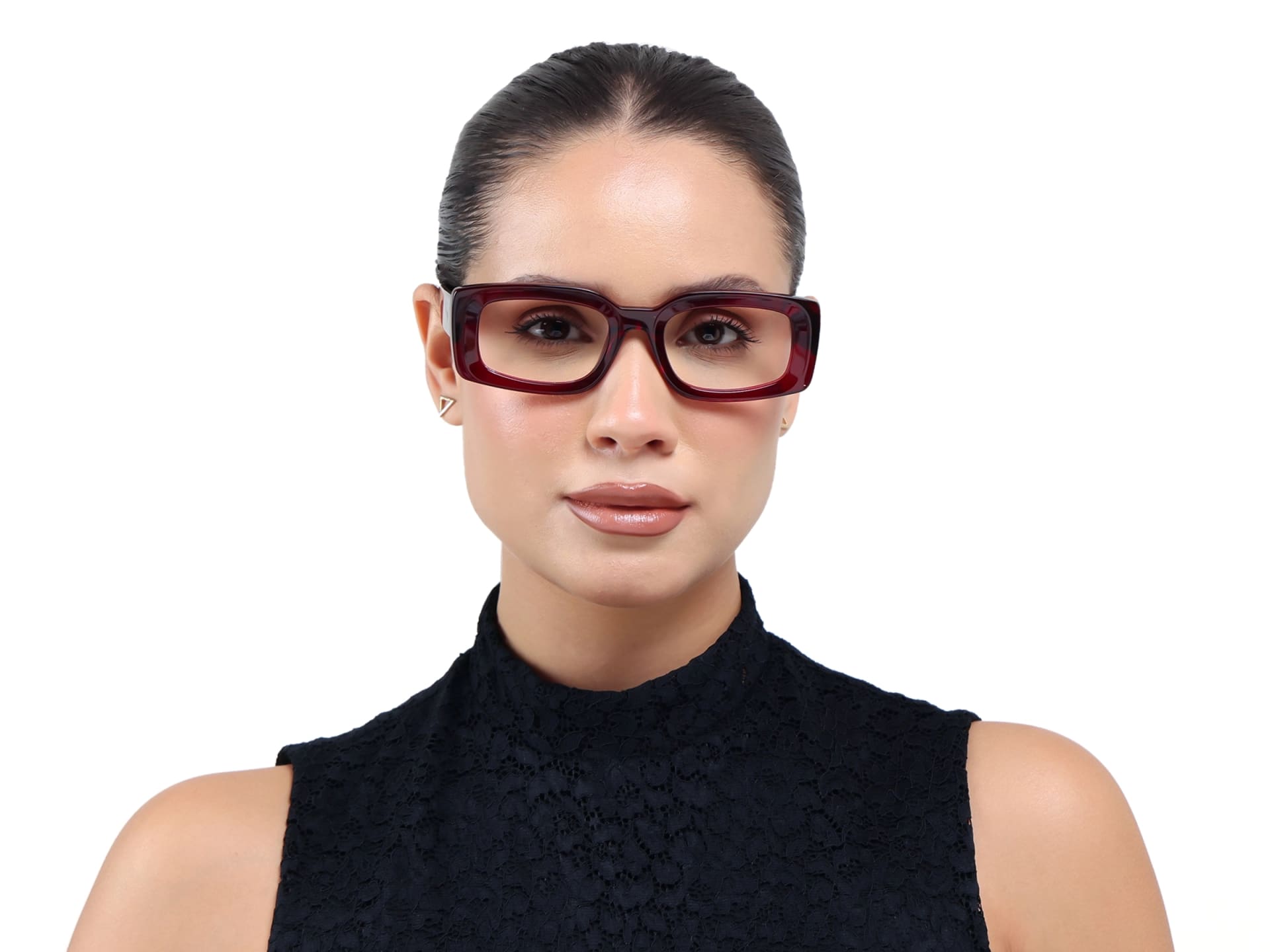 Dark Maroon Thick Oversized Rectangular Glasses