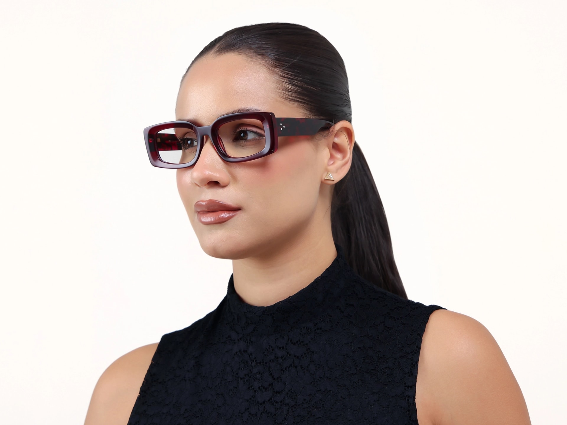 Dark Maroon Thick Oversized Rectangular Glasses