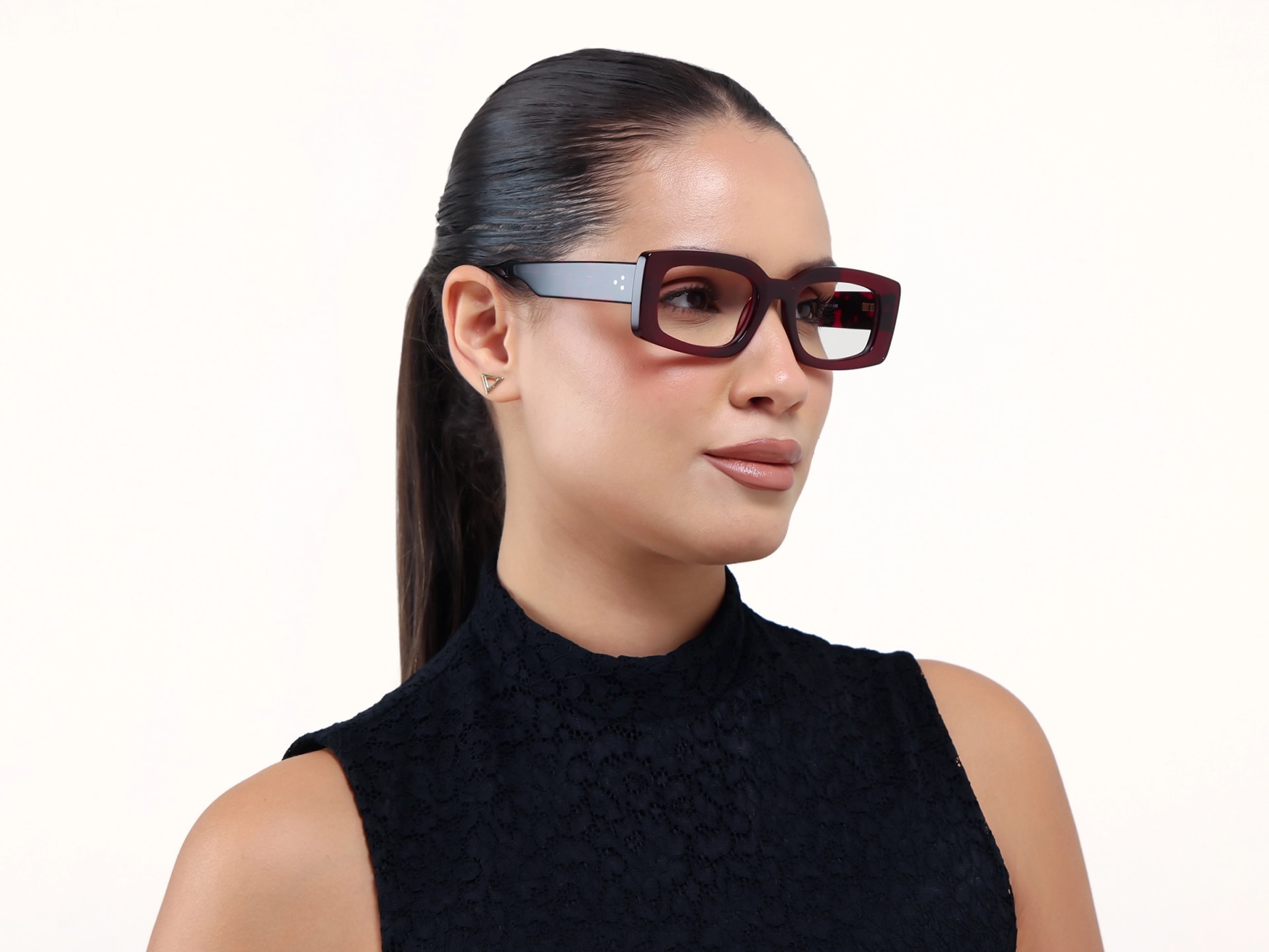 Dark Maroon Thick Oversized Rectangular Glasses