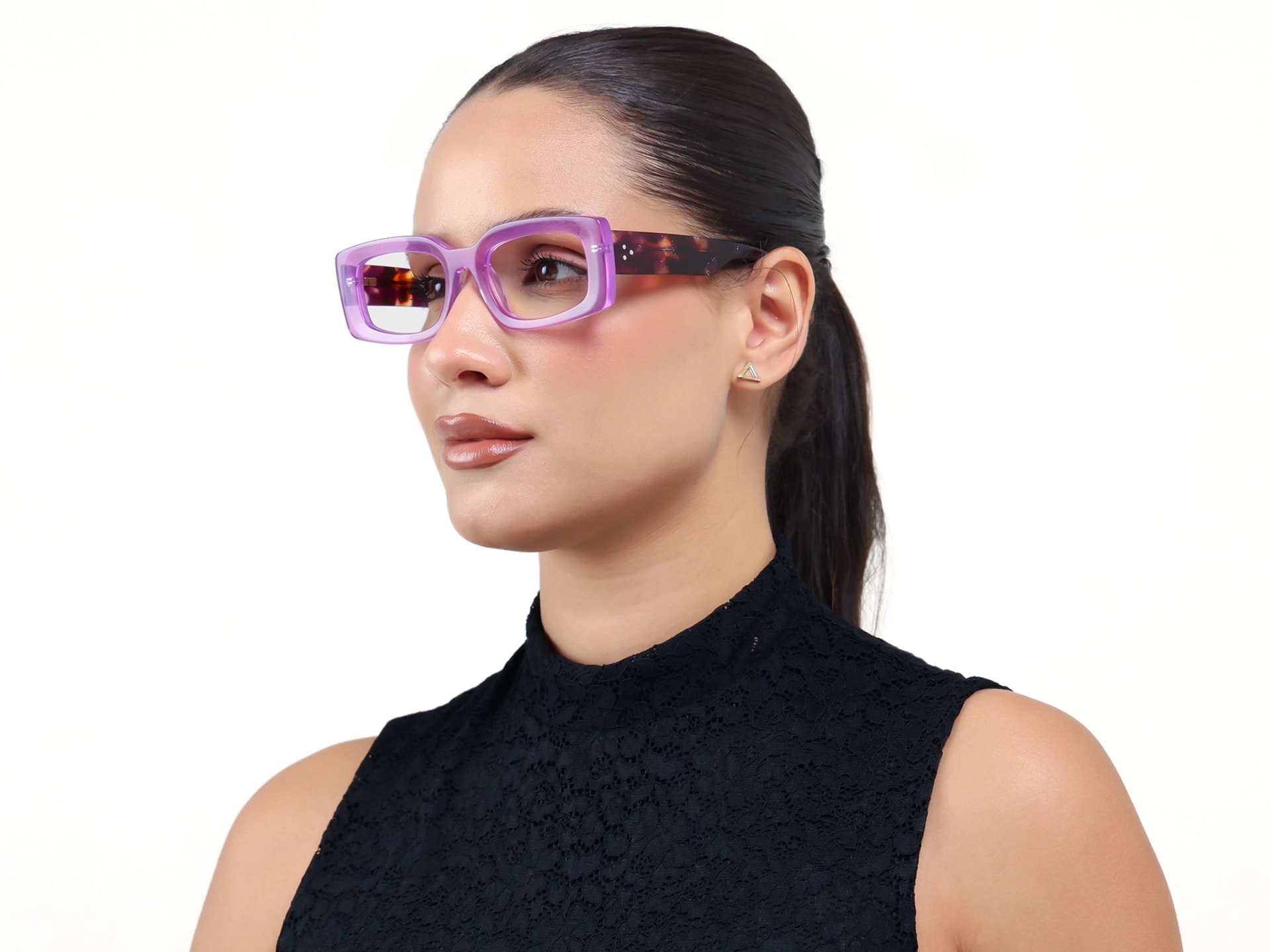 Crystal Wisteria Thick Oversized Rectangular Glasses