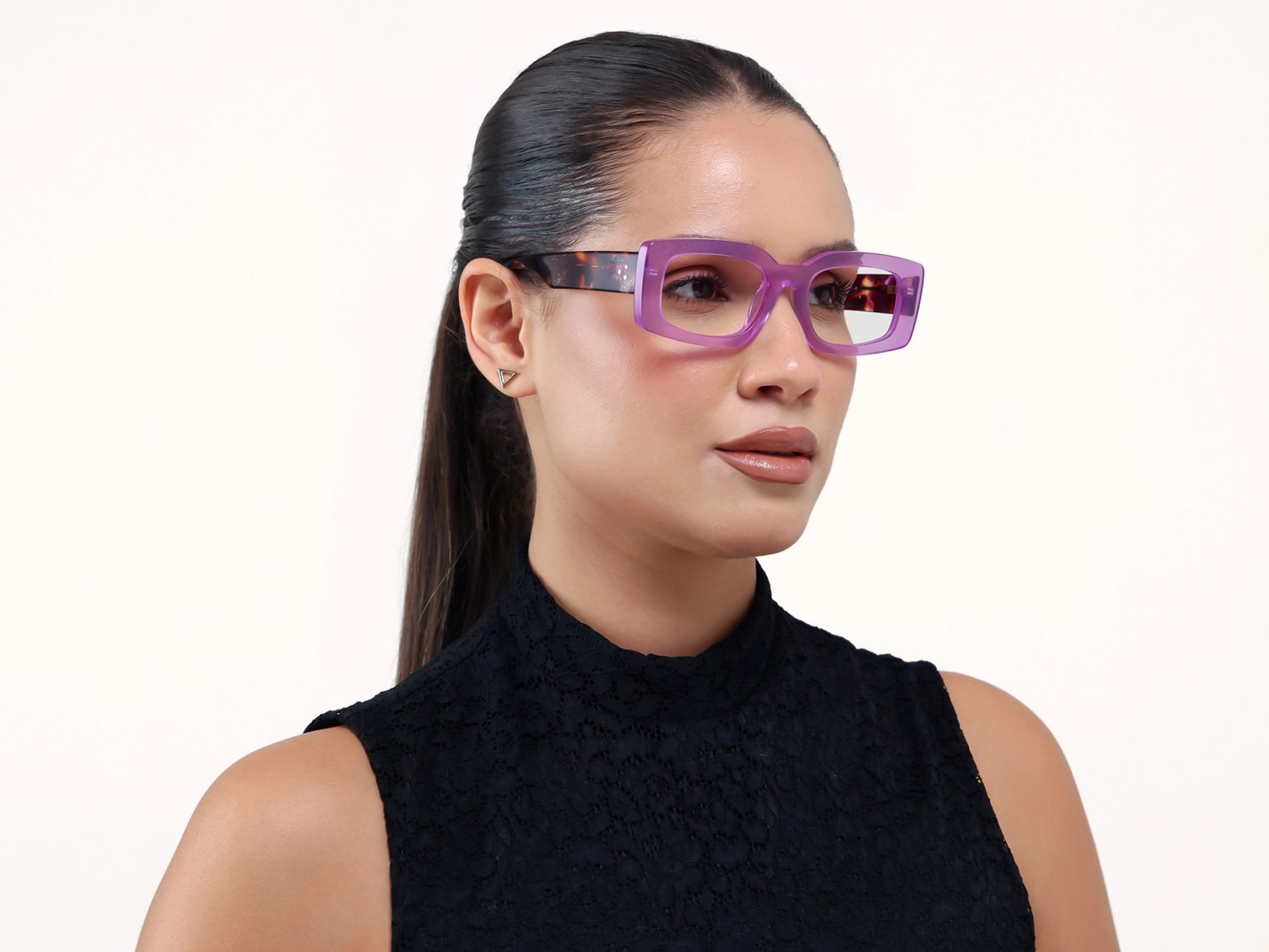 Crystal Wisteria Thick Oversized Rectangular Glasses