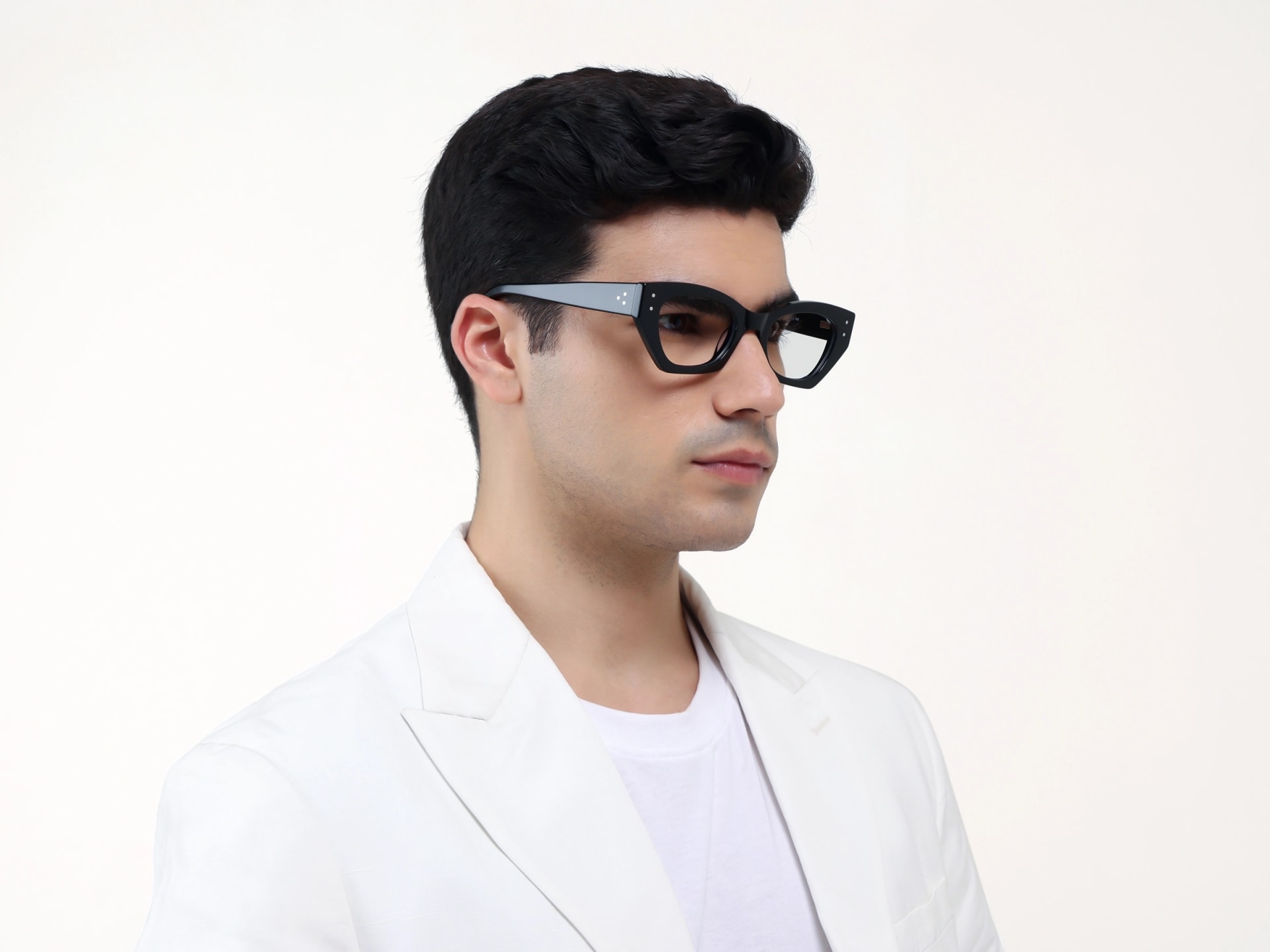 Thick Black Geometric Fullrim Acetate Glasses