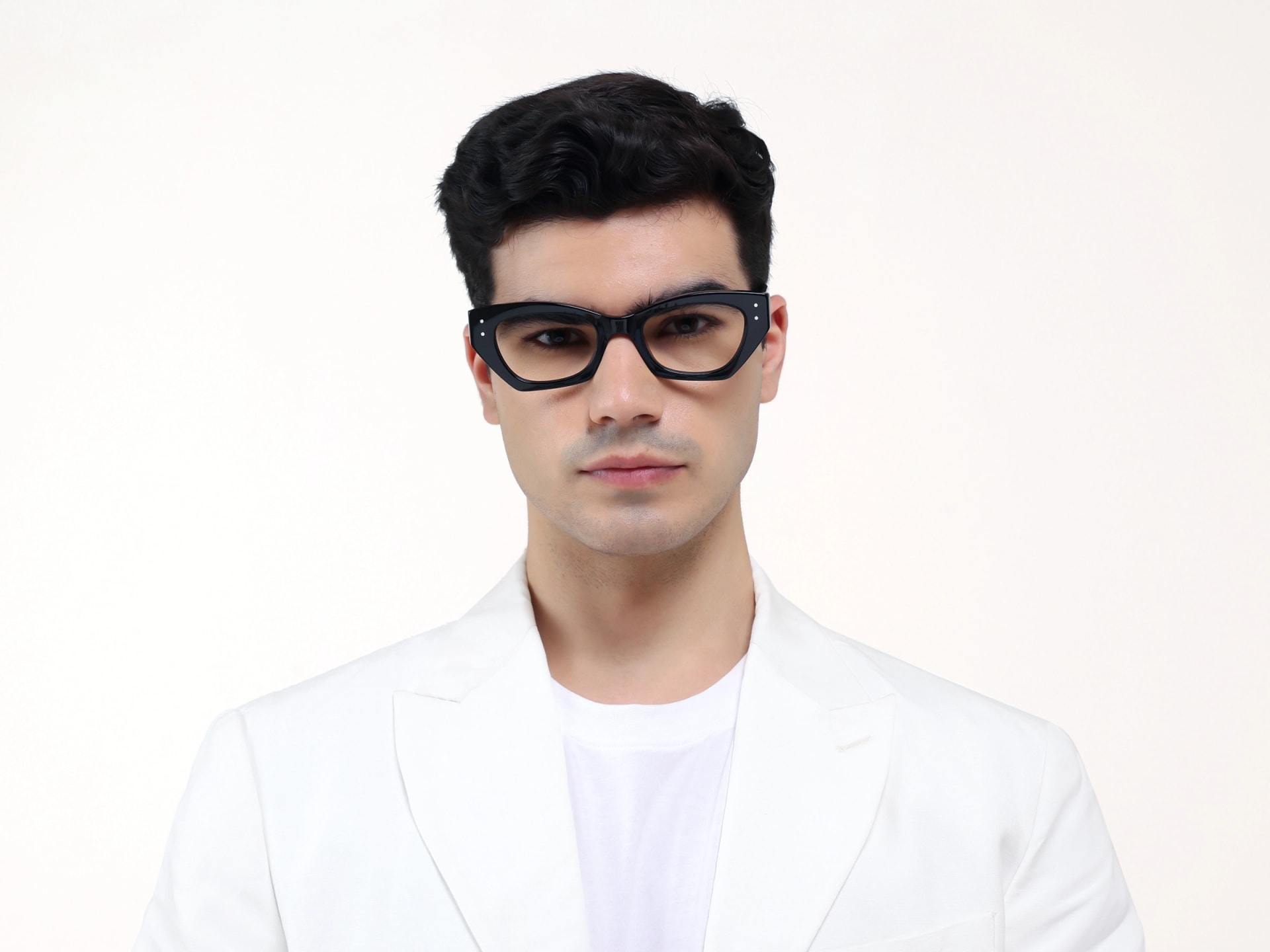 Thick Black Geometric Fullrim Acetate Glasses
