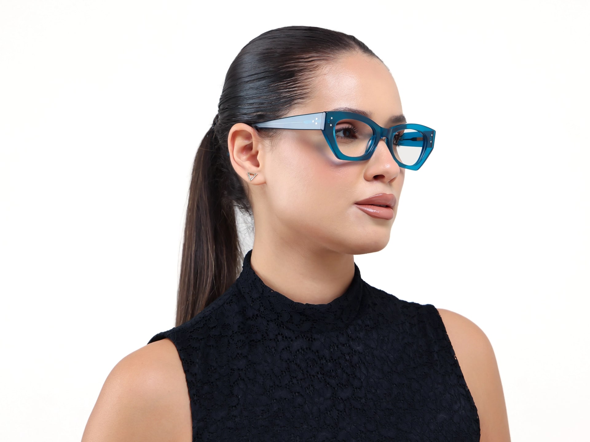Crystal Cyan Thick Rectangular Glasses