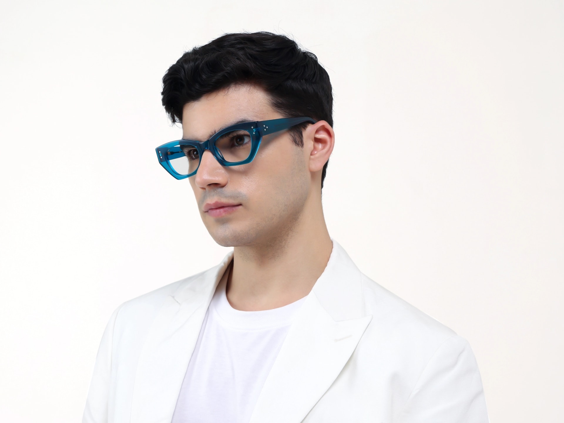 Crystal Cyan Thick Rectangular Glasses