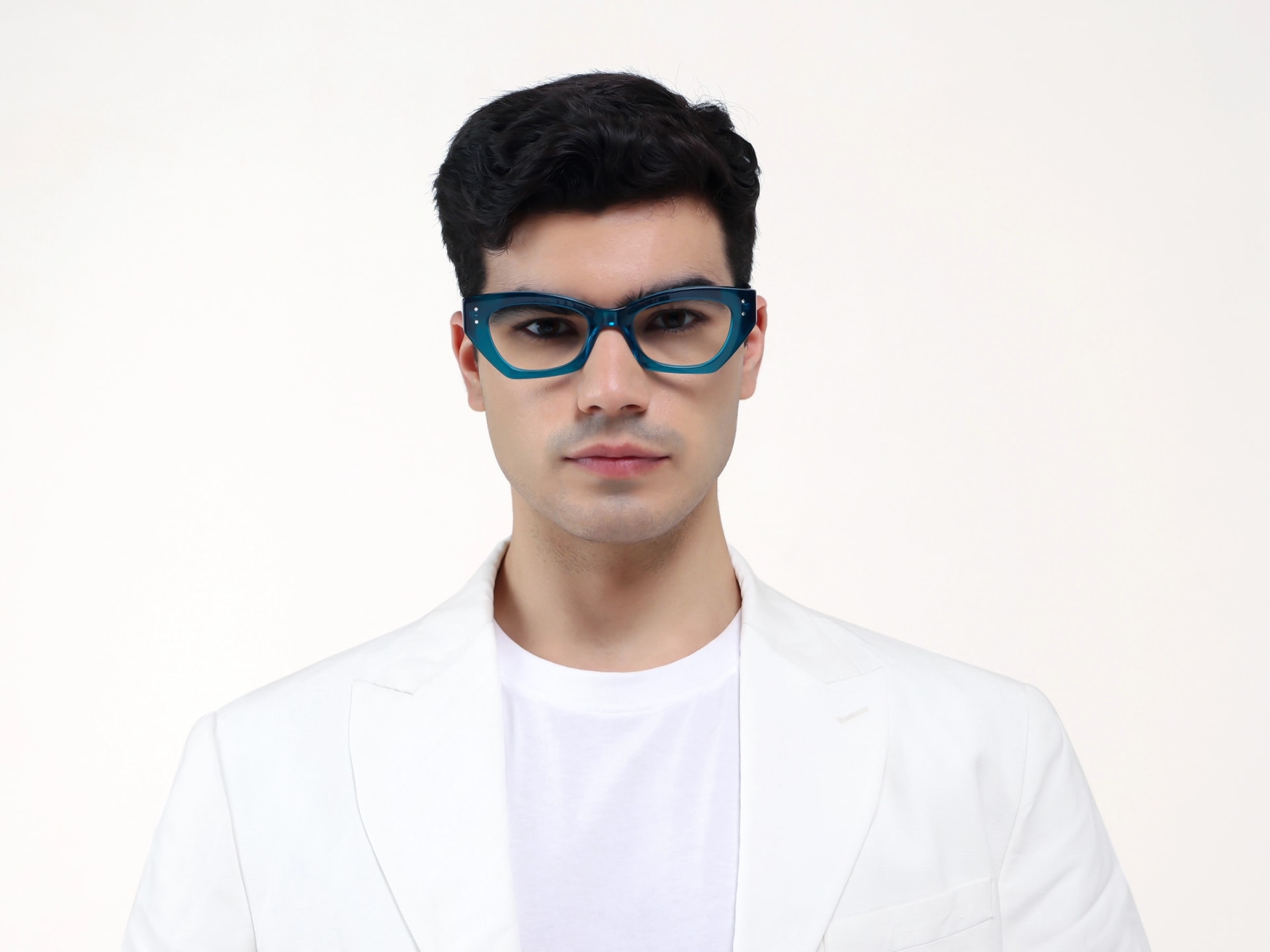 Crystal Cyan Thick Rectangular Glasses