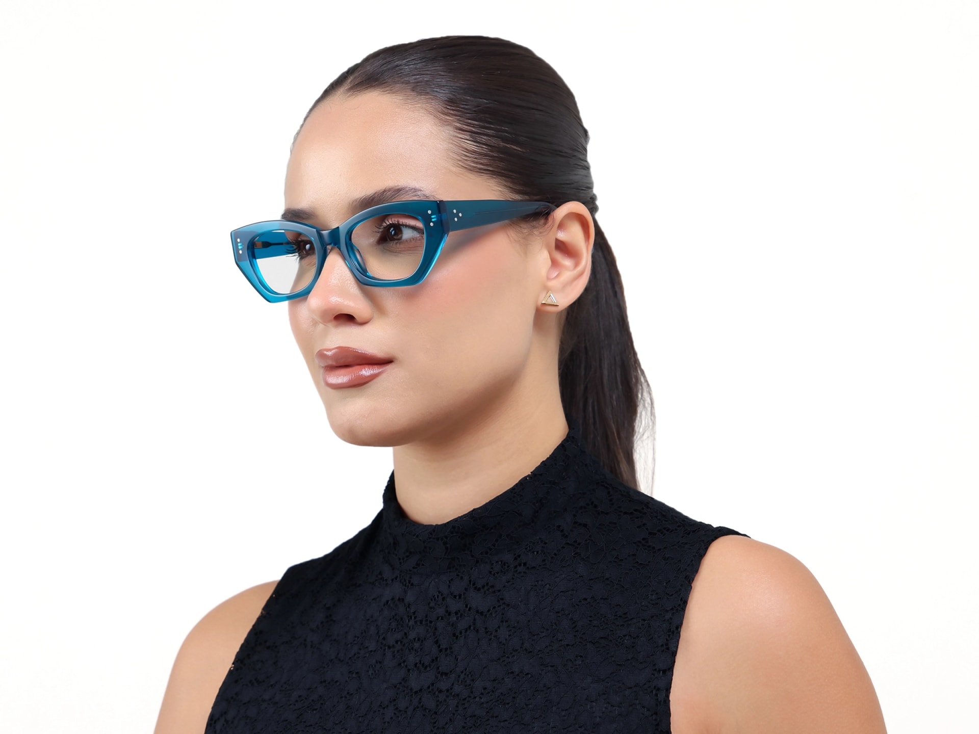 Crystal Cyan Thick Rectangular Glasses
