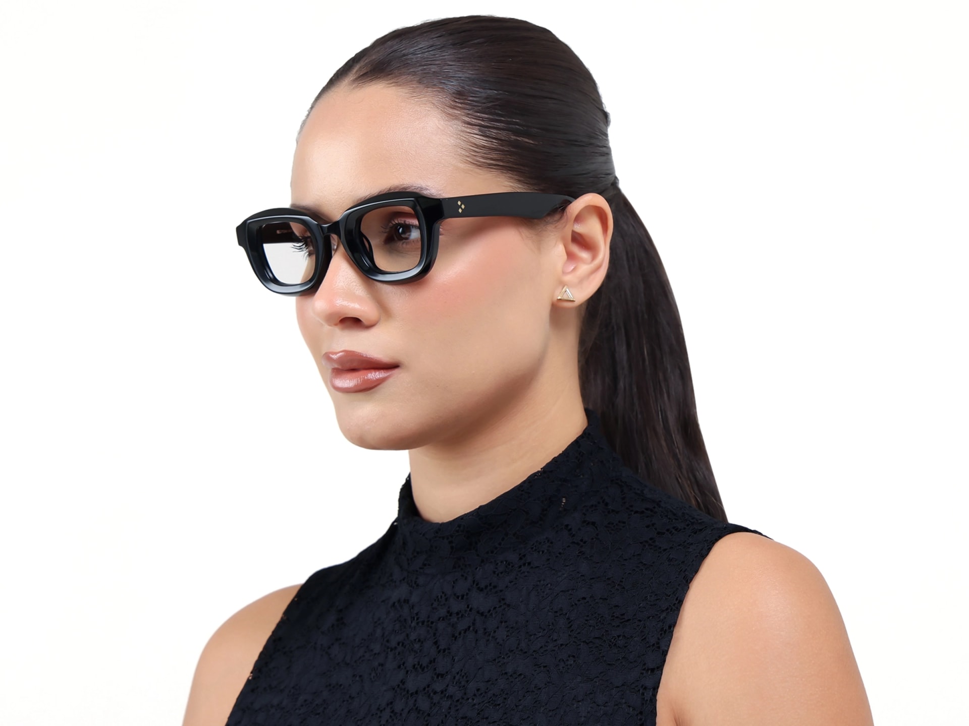 Black Chunky Square Geometric Glasses