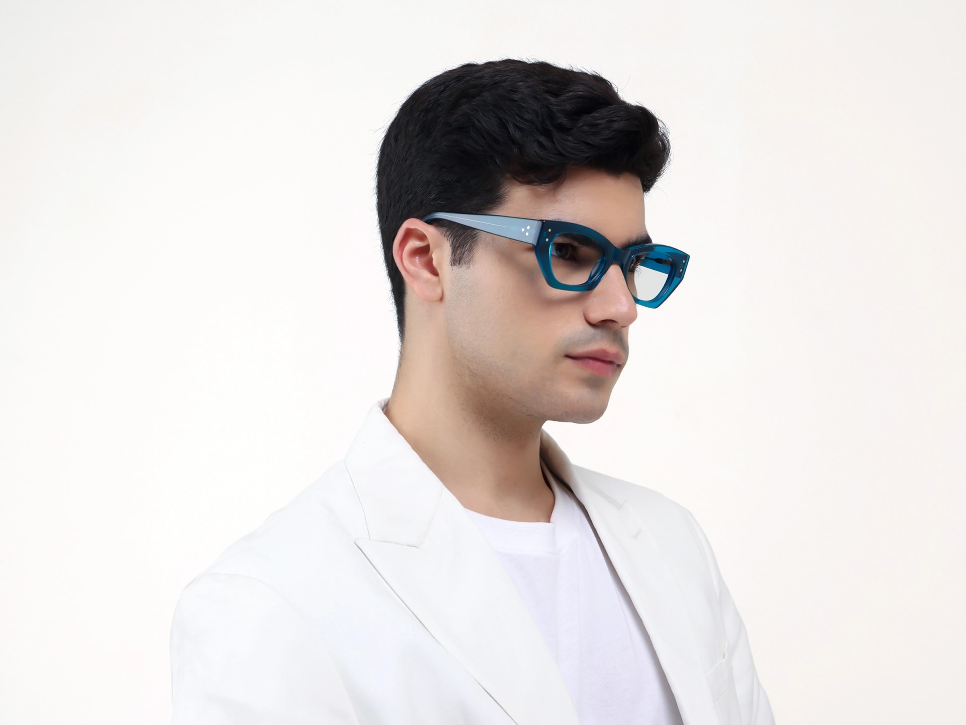 Crystal Cyan Thick Rectangular Glasses
