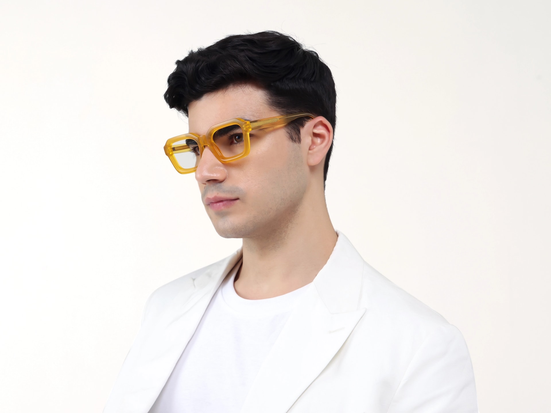 Amber Yellow Square Geometric Acetate Glasses